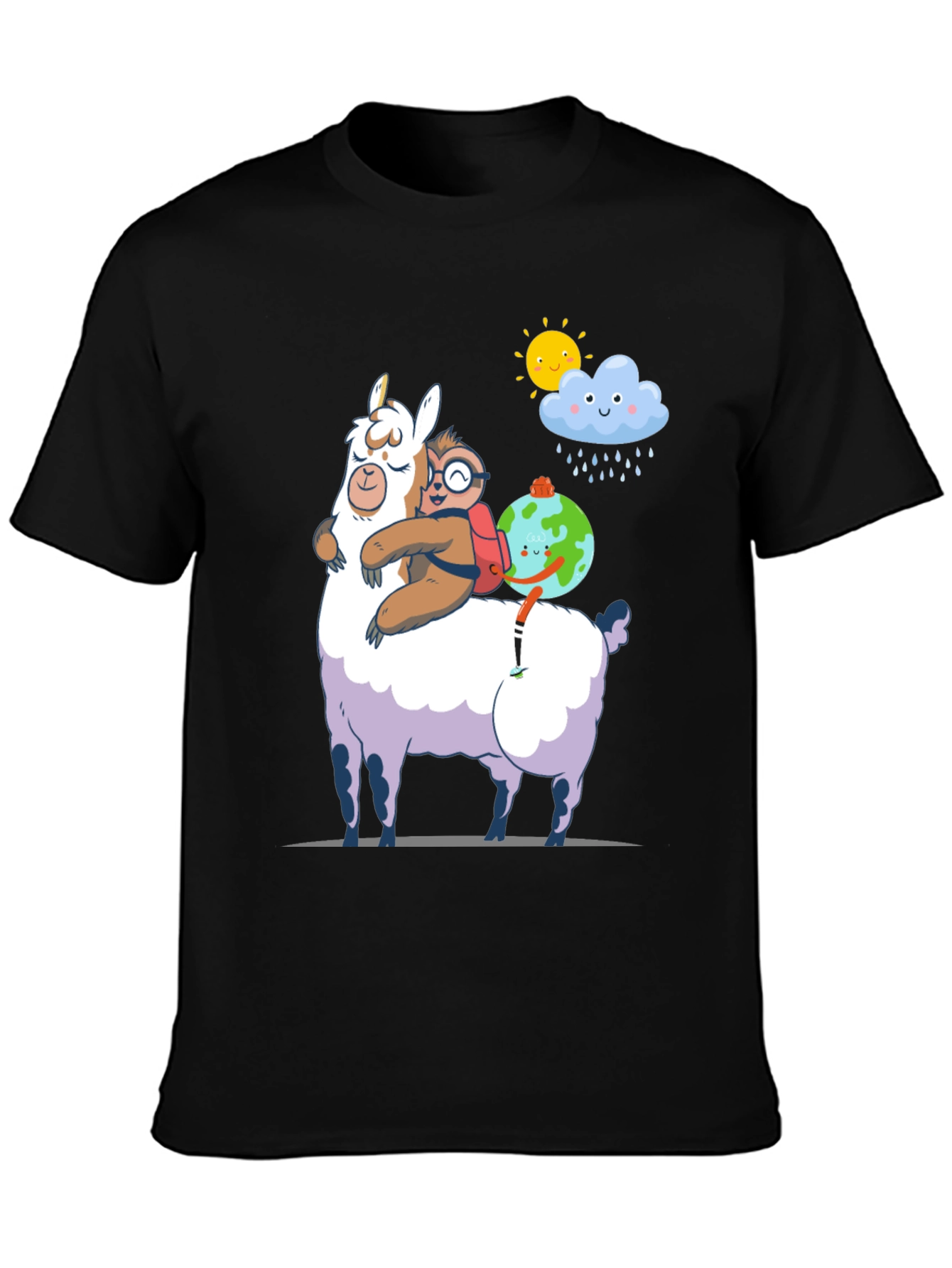 Black Llama, Sloth, and Earth T-Shirt view 3
