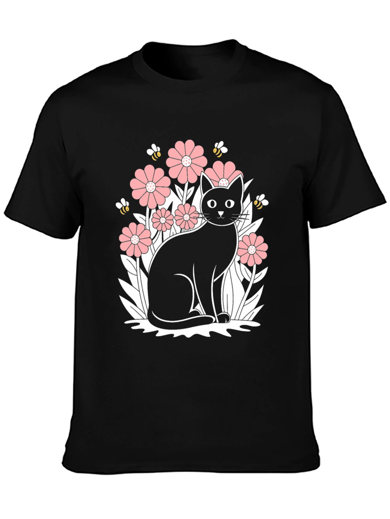 Black Black Cat Floral Graphic T-Shirt view 3