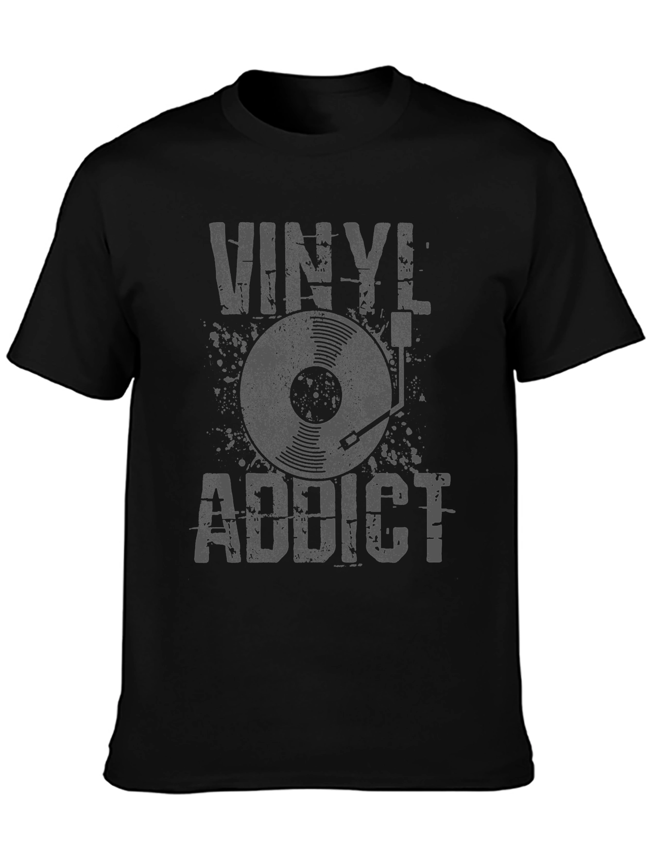 Black Vinyl Addict Graphic Tee - Retro Music Lover T-Shirt view 3