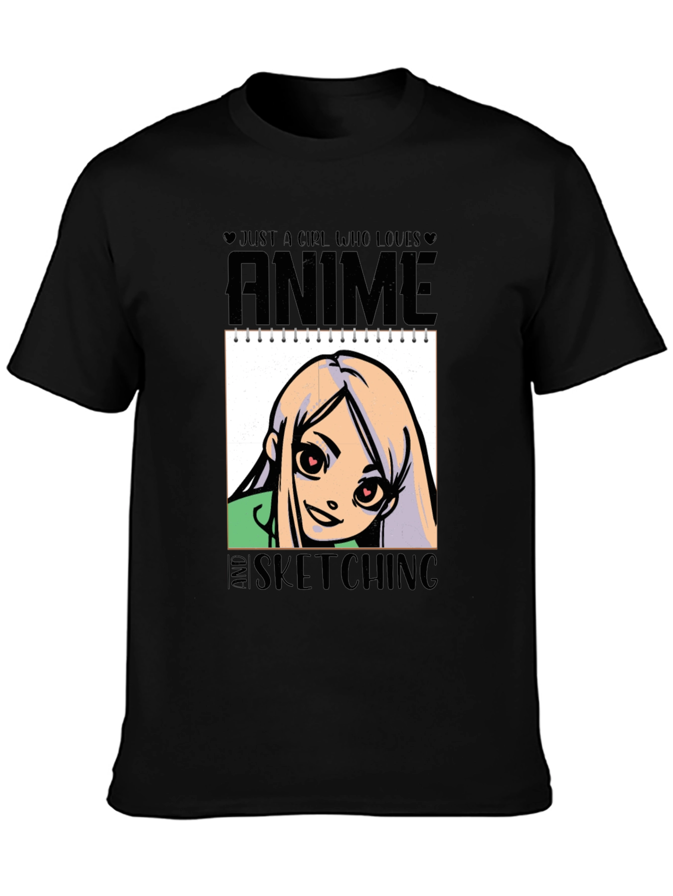 Black Anime and Sketching Girl's T-Shirt view 3