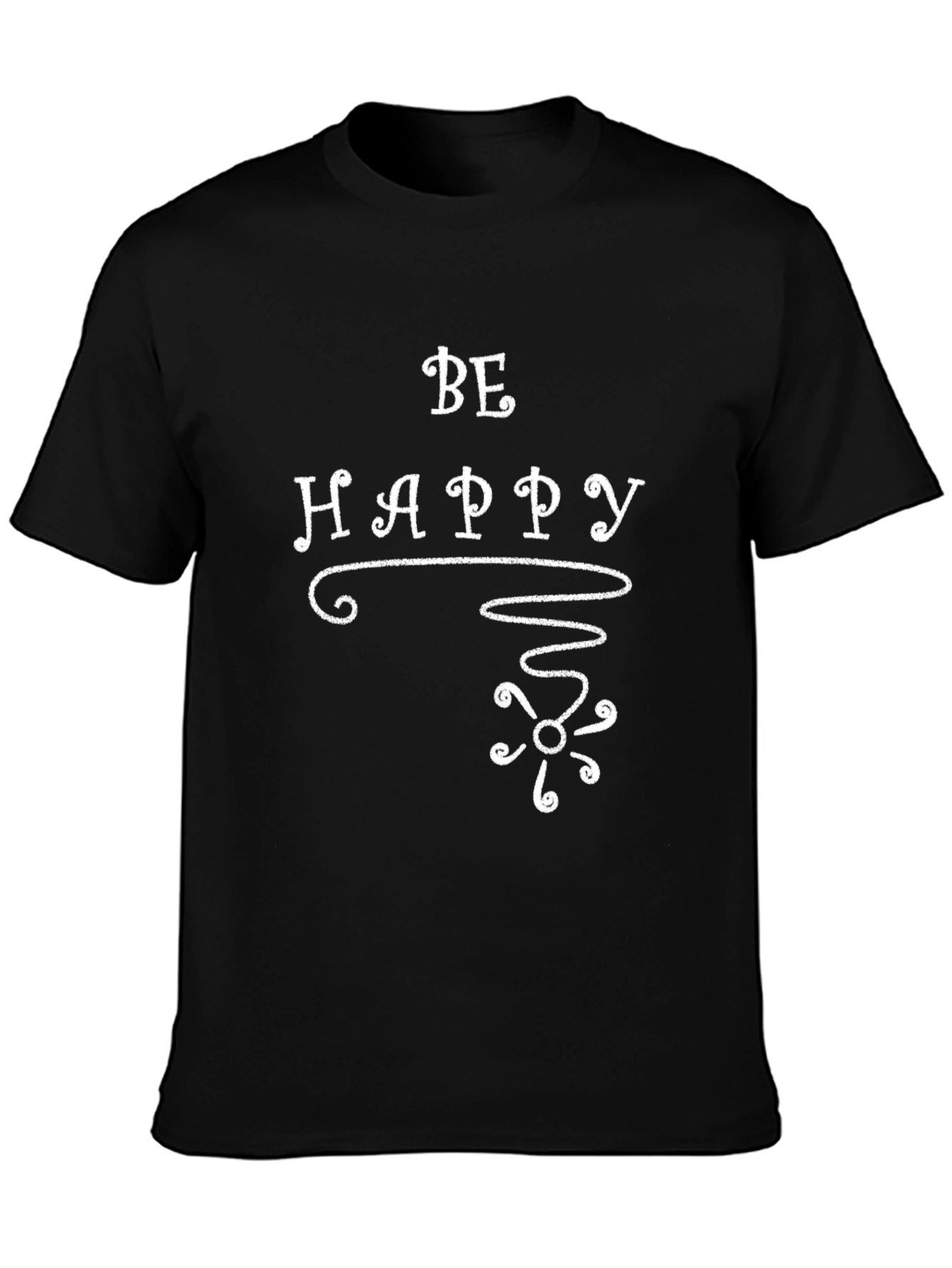 Black Be Happy Graphic T-Shirt, Black Crew Neck Tee view 3