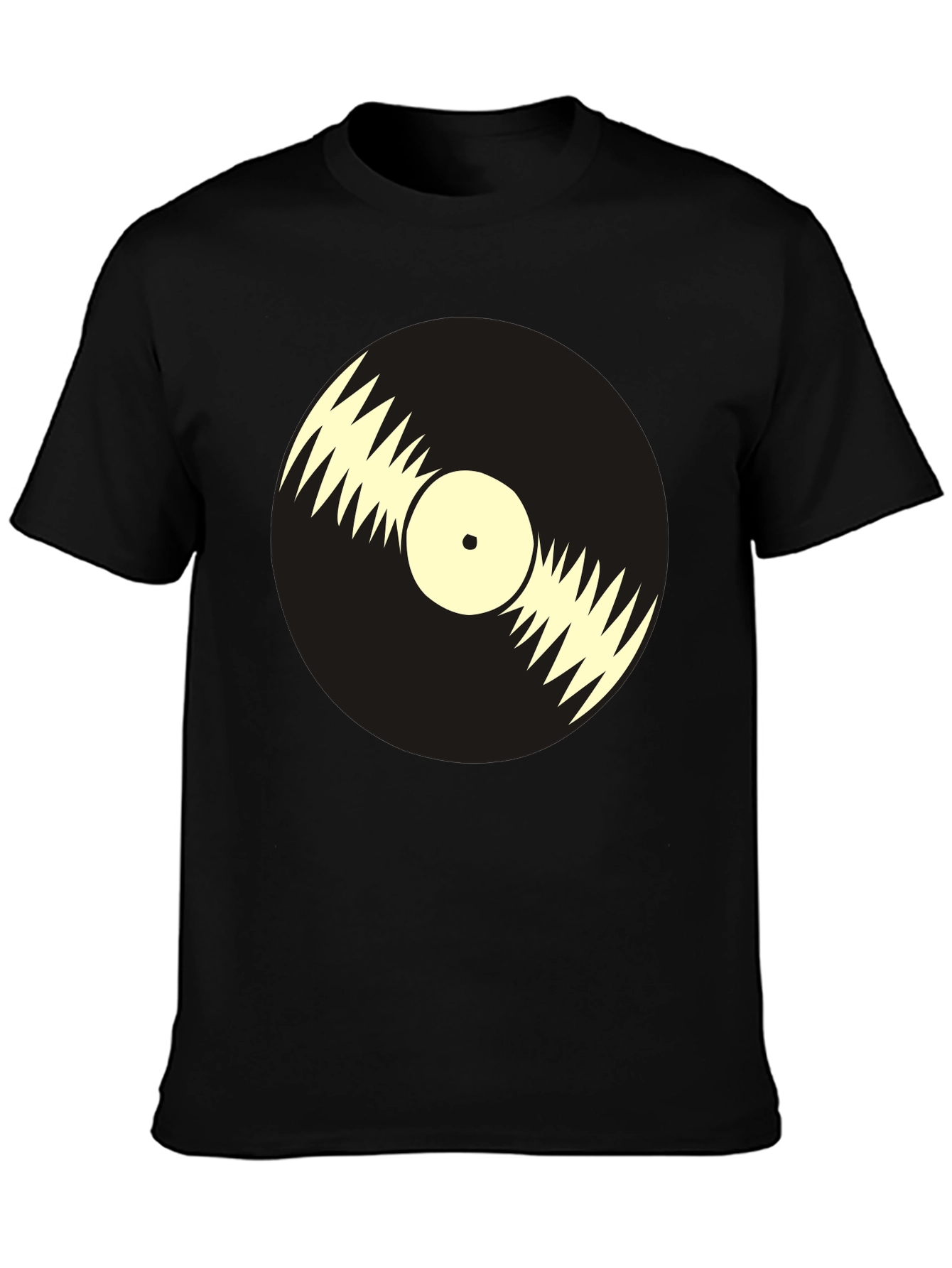 Black Retro Vinyl Record Graphic Tee - Black Cotton T-Shirt view 3