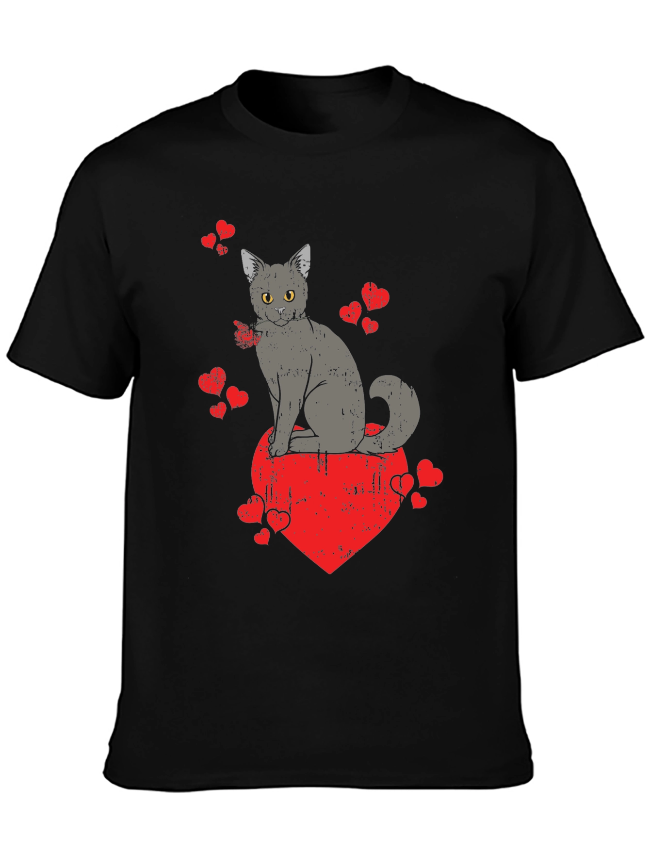 Black Cat Heart Valentine's Day Graphic T-Shirt view 3