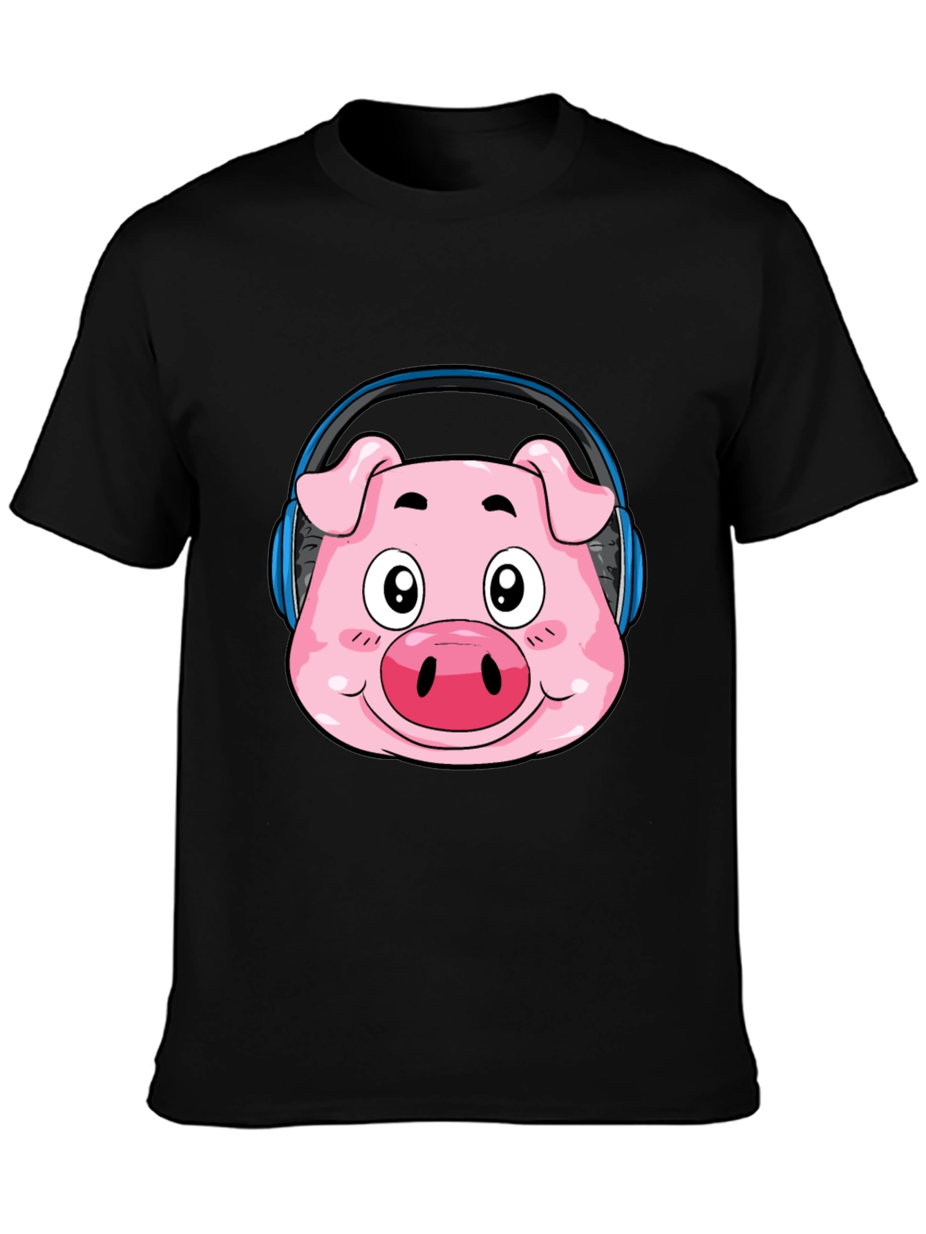 Black Pig Headphone T-Shirt - Funny Cartoon Animal Tee view 3