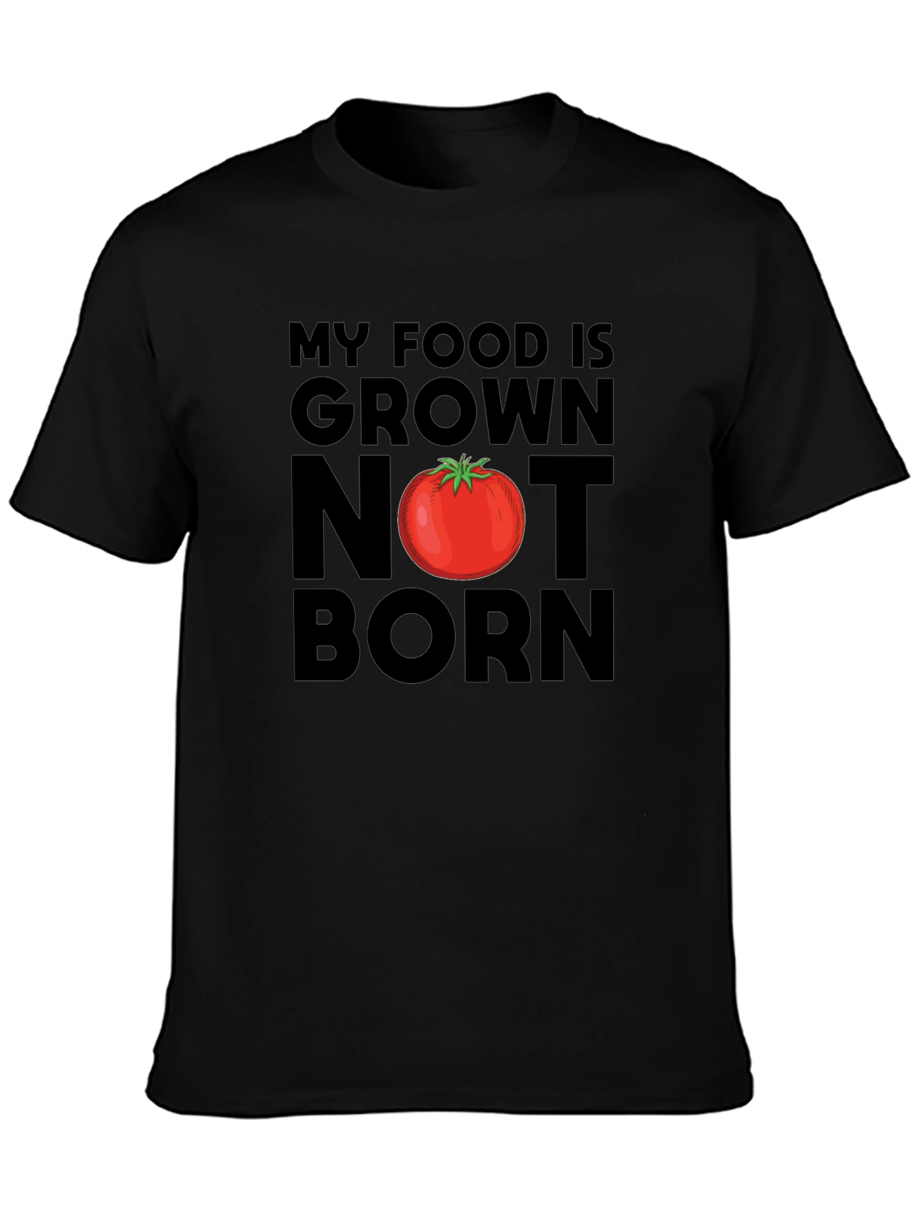 Black Vegan T-Shirt: My Food is Grown, Not Born view 3