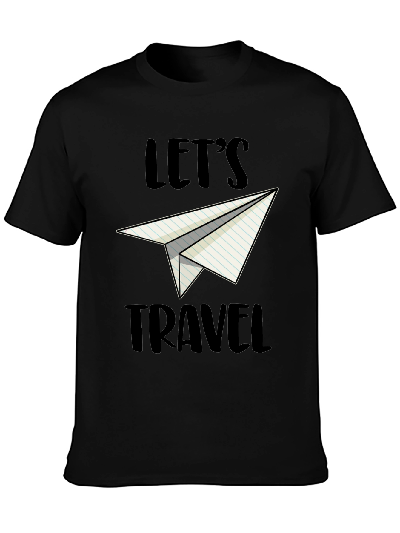 Black Let's Travel Paper Airplane Graphic Tee view 3