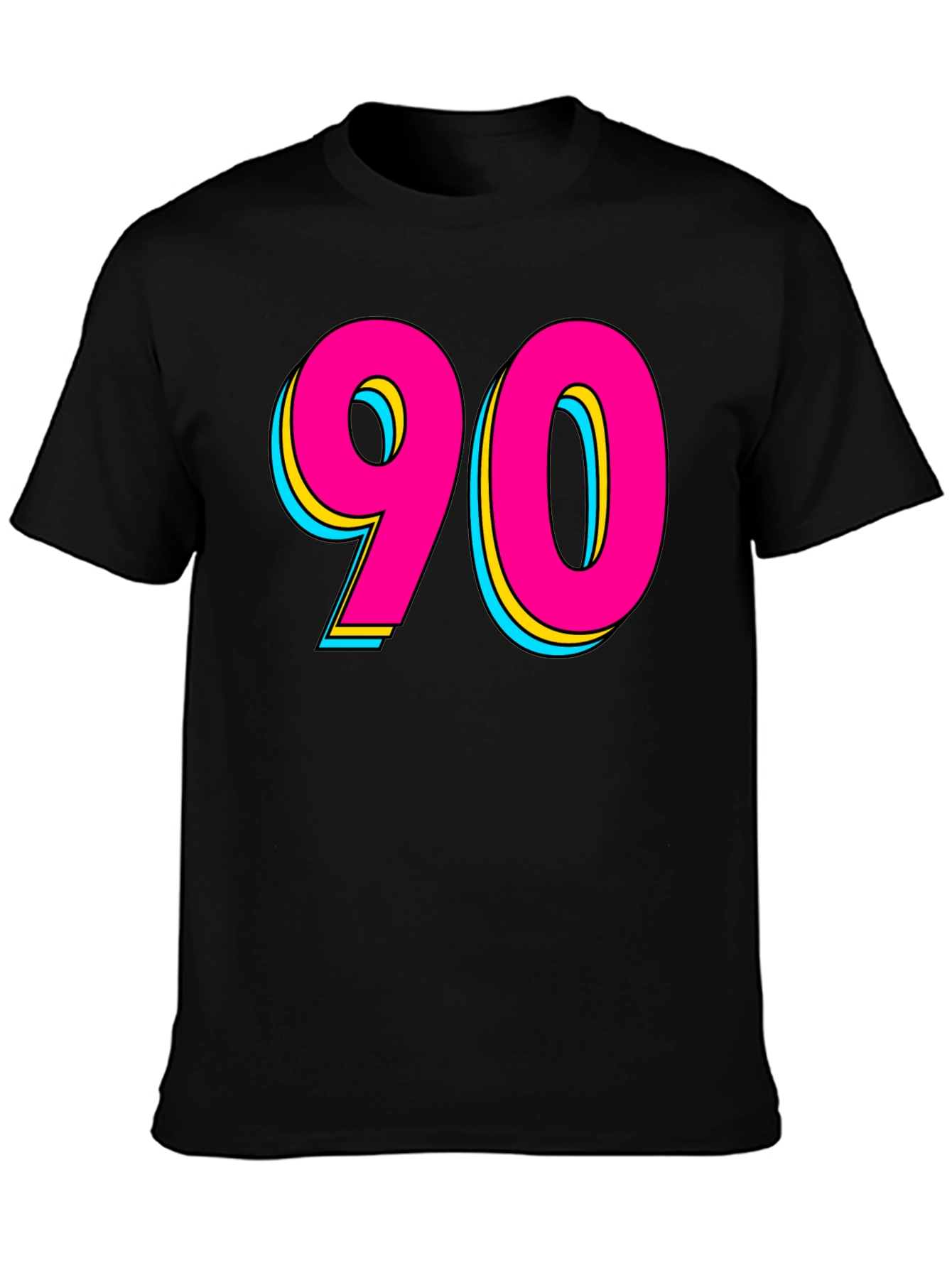 Black 90s Style Graphic Tee - Retro Neon Design view 3