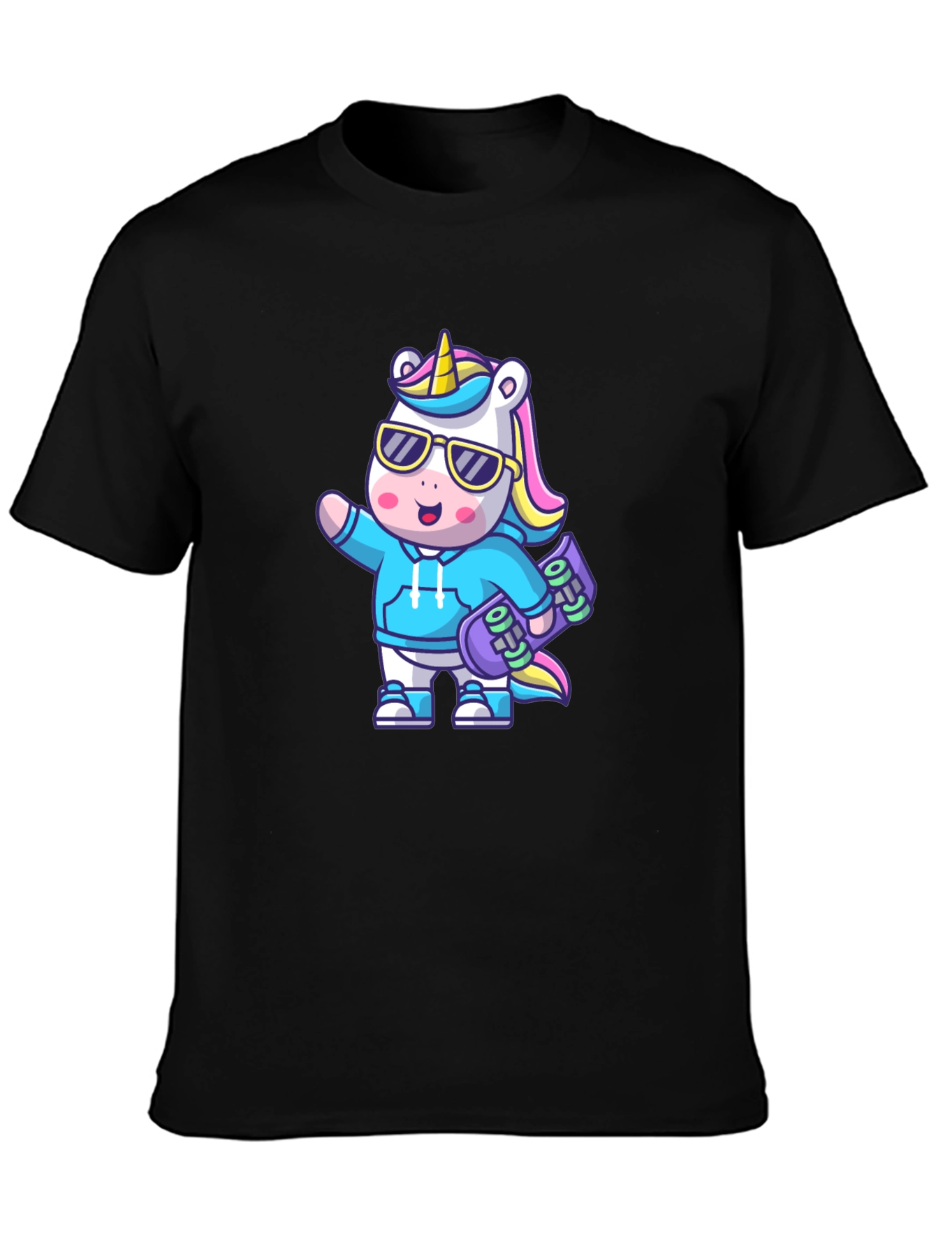 Black Cool Unicorn Skateboard T-Shirt view 3