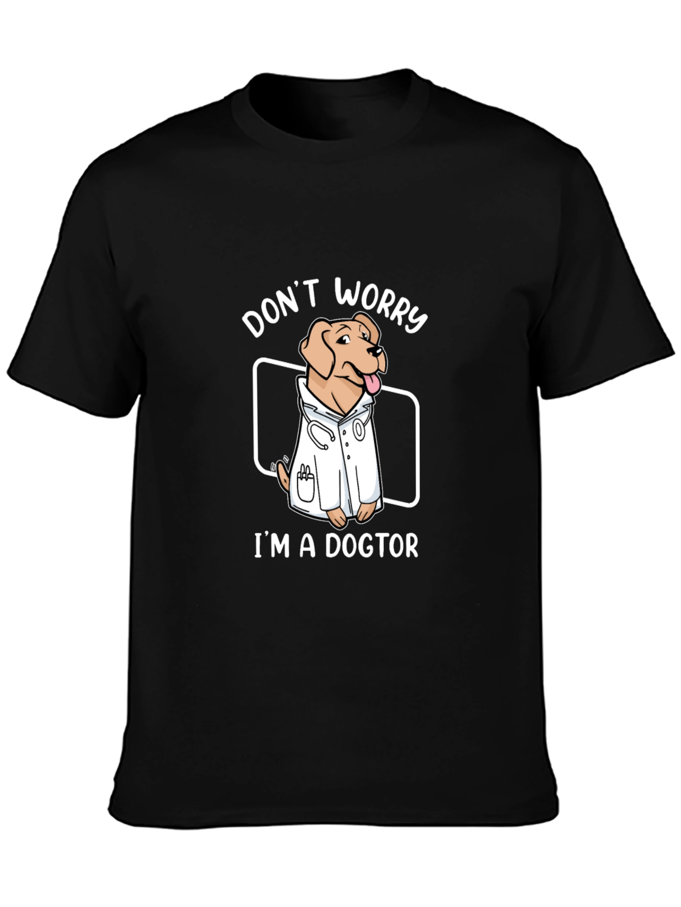 Black Funny Dogtor T-Shirt - Don't Worry, I'm a Dogtor! view 3