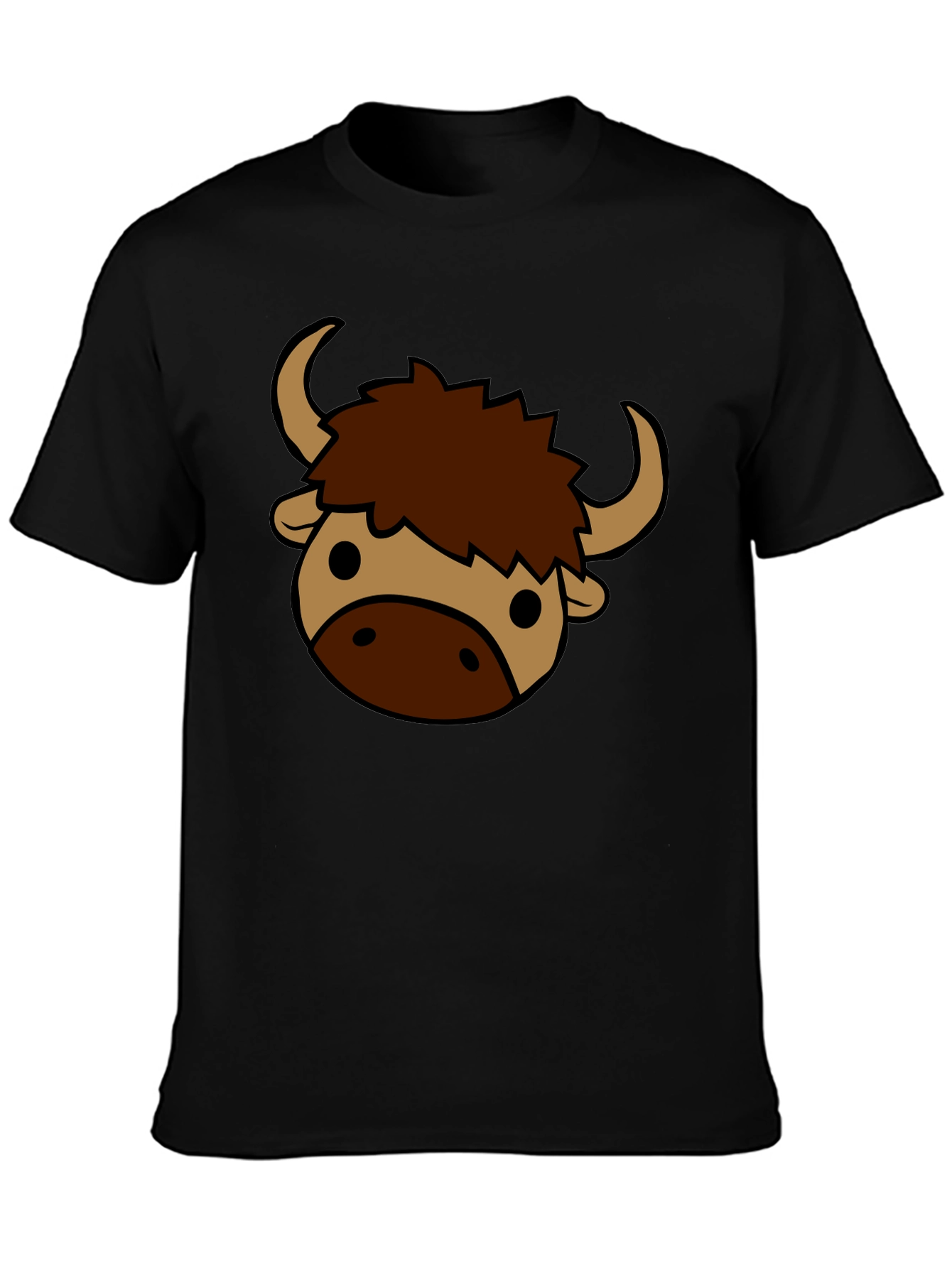 Black Cartoon Yak Graphic Tee - Black Cotton T-Shirt view 3