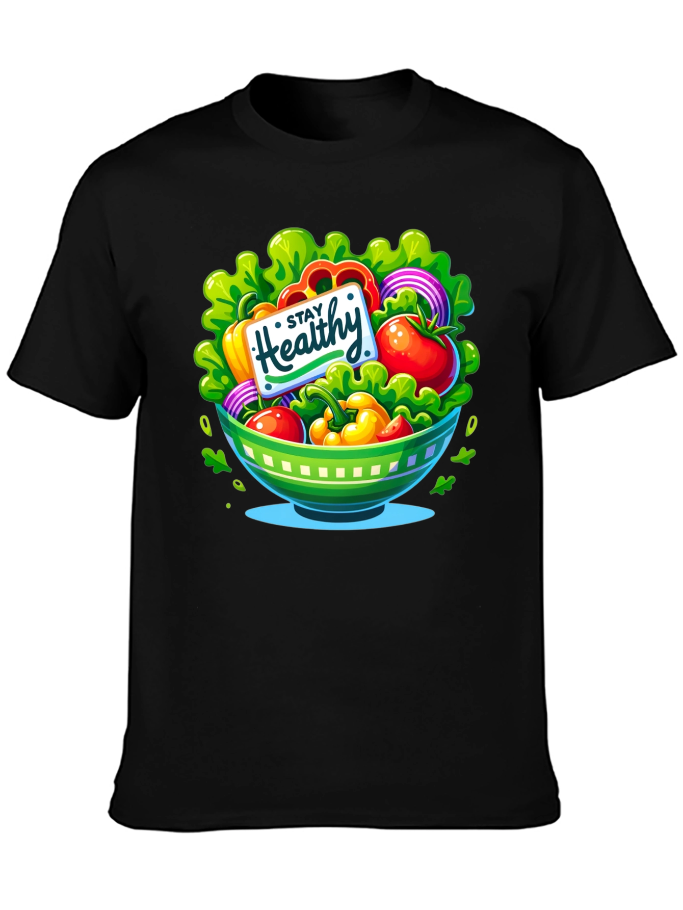 Black Stay Healthy Salad Bowl Graphic Tee view 3