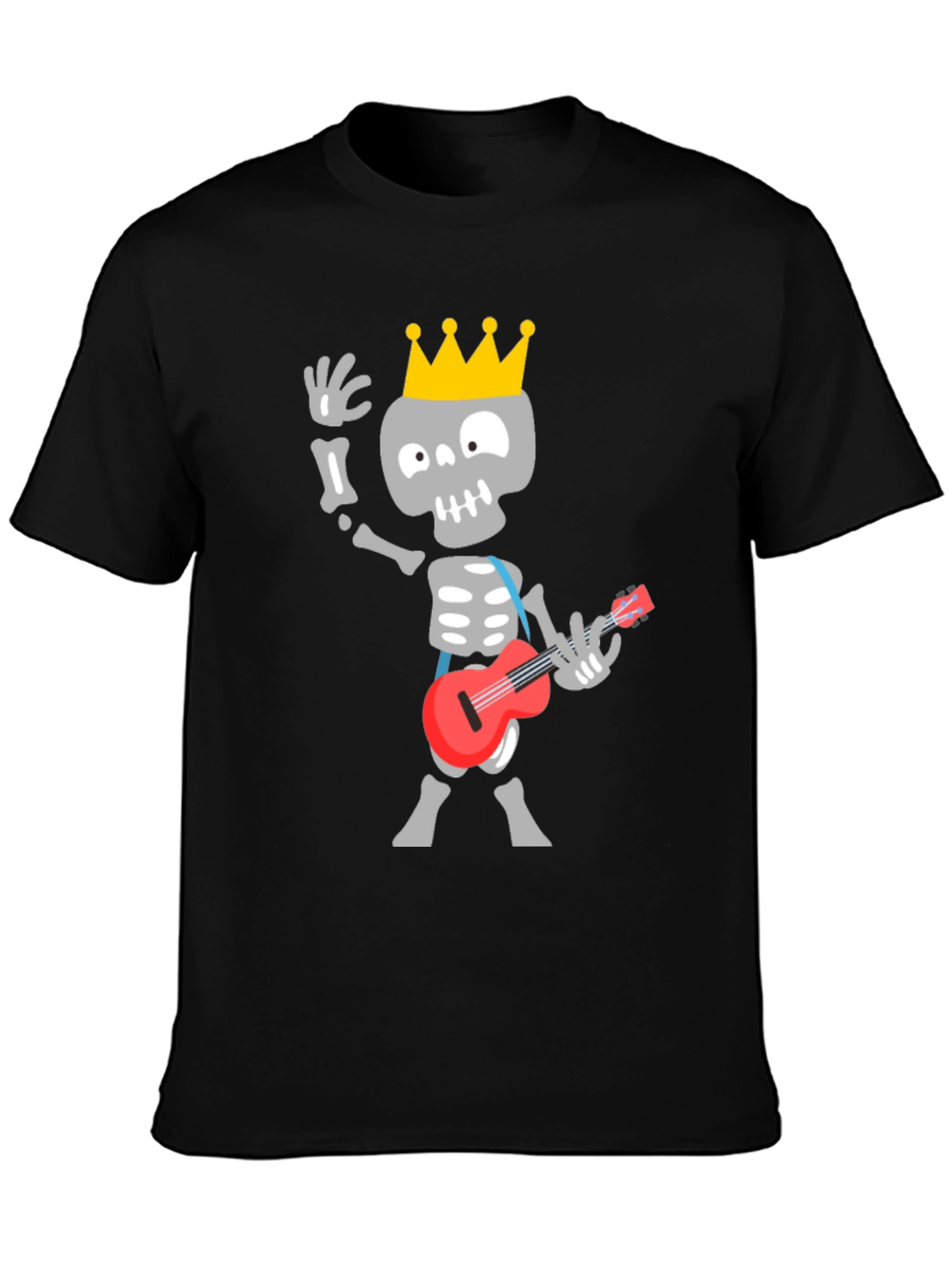 Black Skeleton King Guitar Player Black T-Shirt view 3