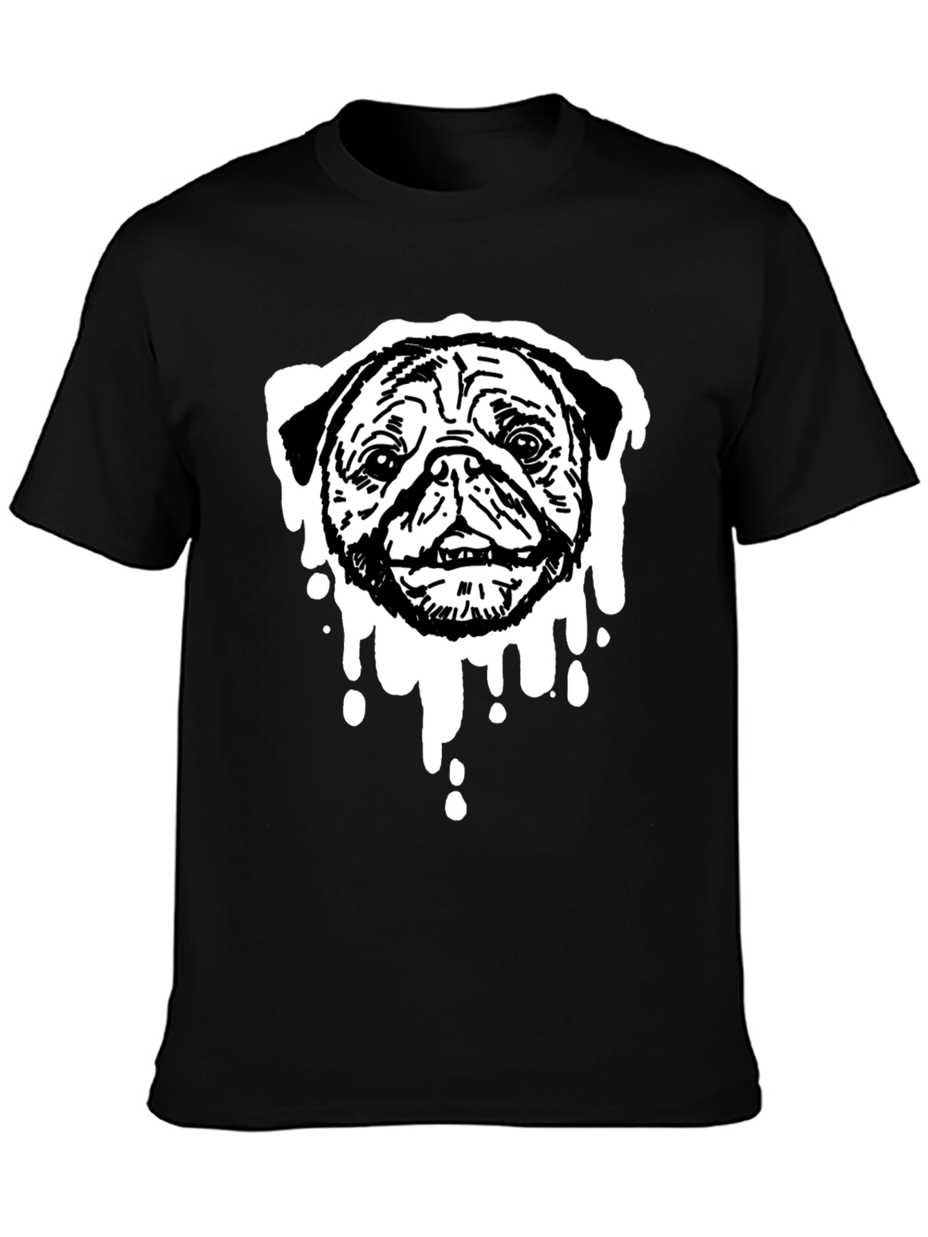 Black Pug Drip Graphic Tee - Black Cotton Blend view 3