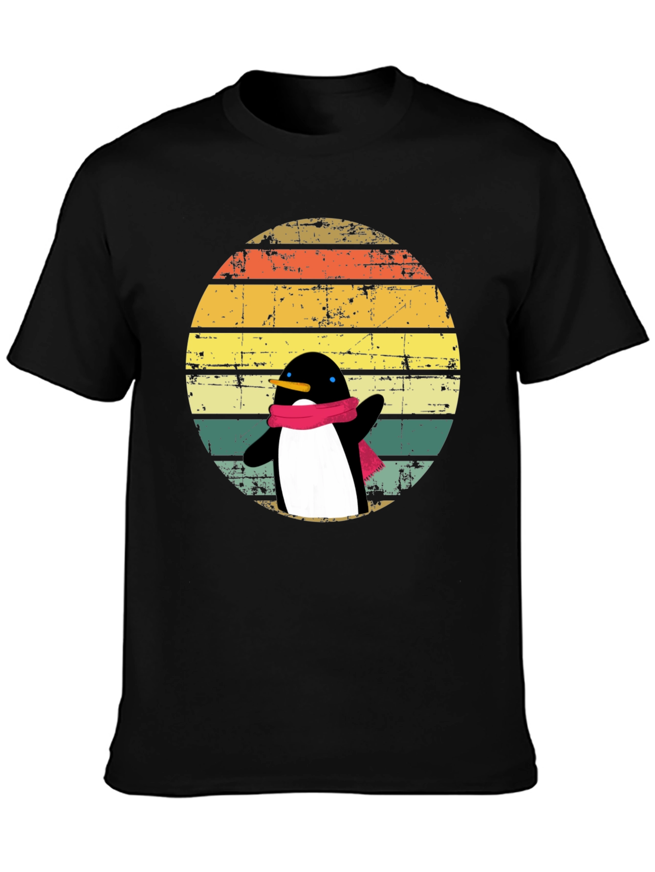 Black Penguin Dab T-Shirt: Retro Sunset Design view 3