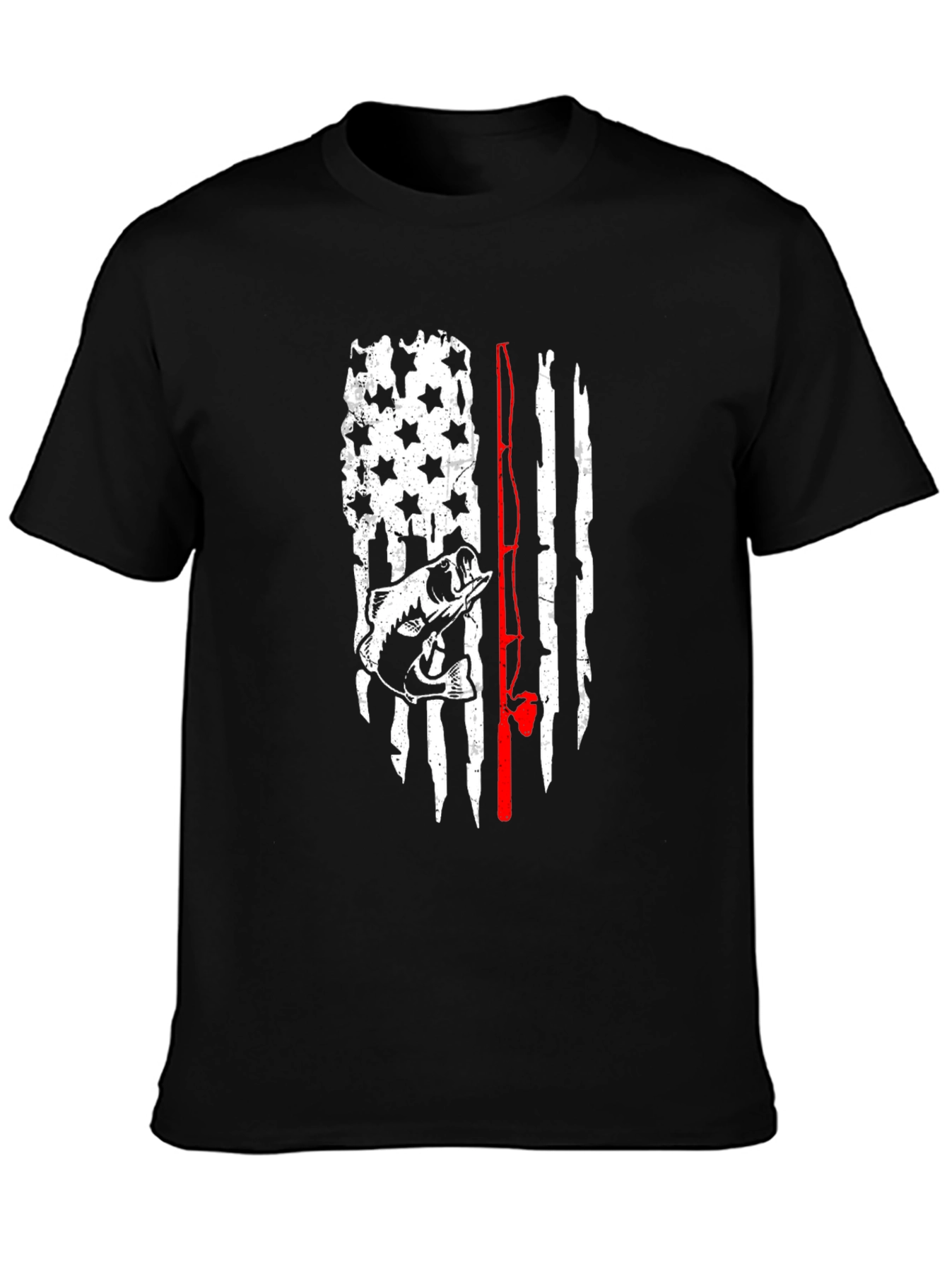 Black Fishing Flag Graphic Tee - Men's Black T-Shirt view 3