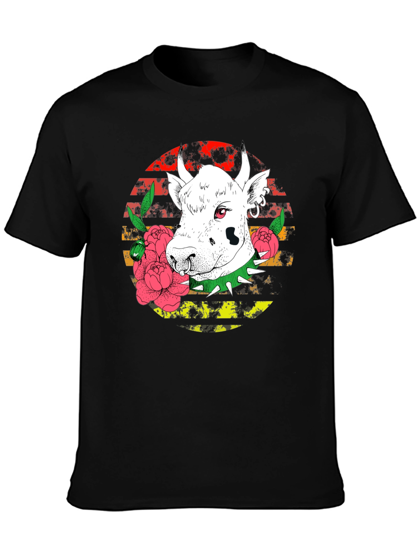 Black Edgy Cow Graphic Tee - Punk Rock Style view 3