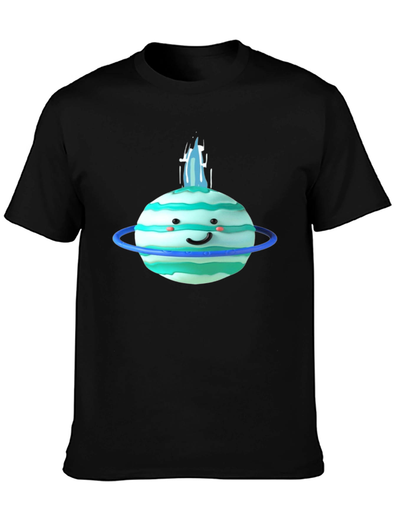 Black Cute Planet Graphic Tee - Black Cotton T-Shirt view 3