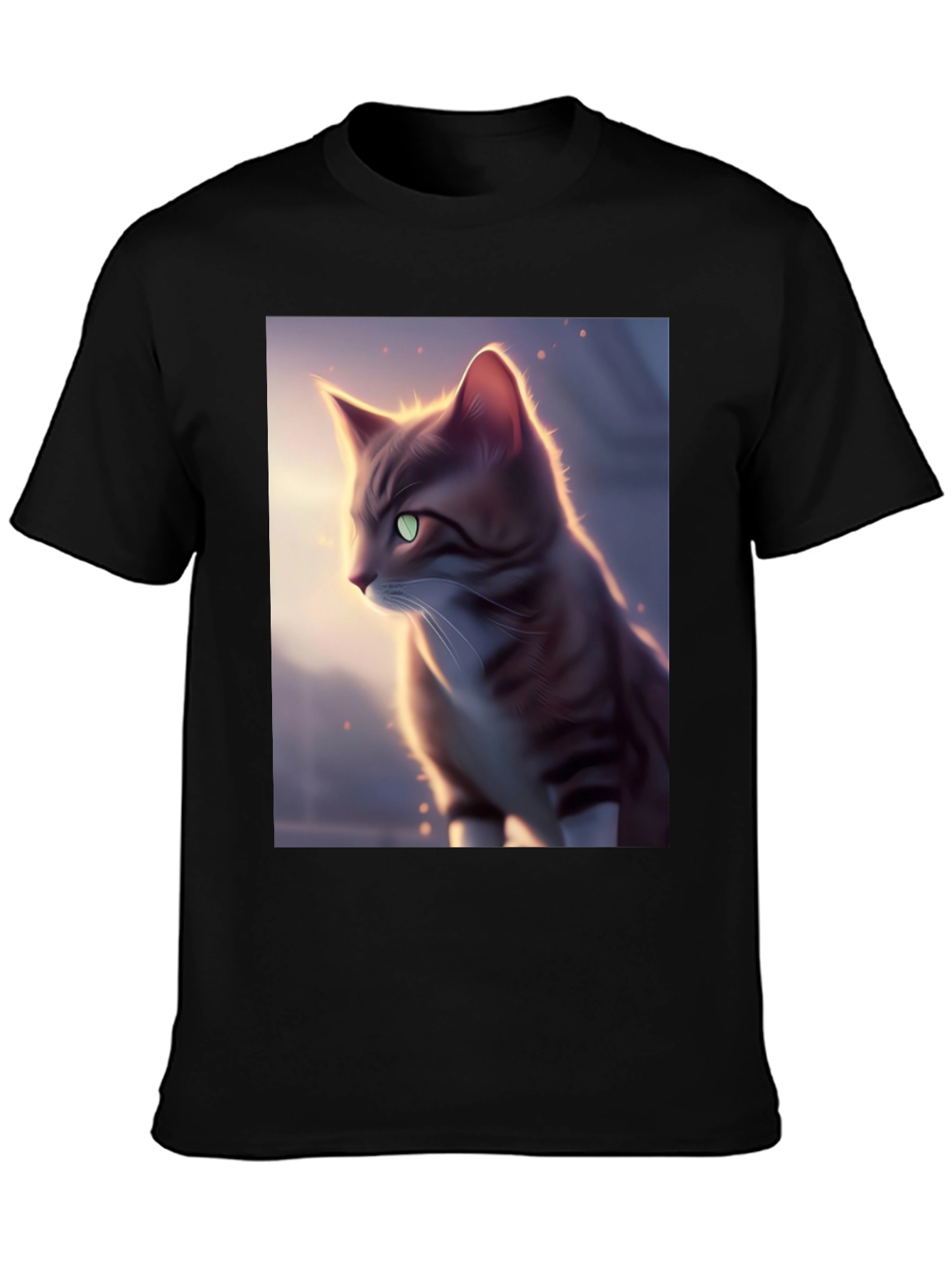 Black Artistic Cat Graphic Black T-Shirt view 3