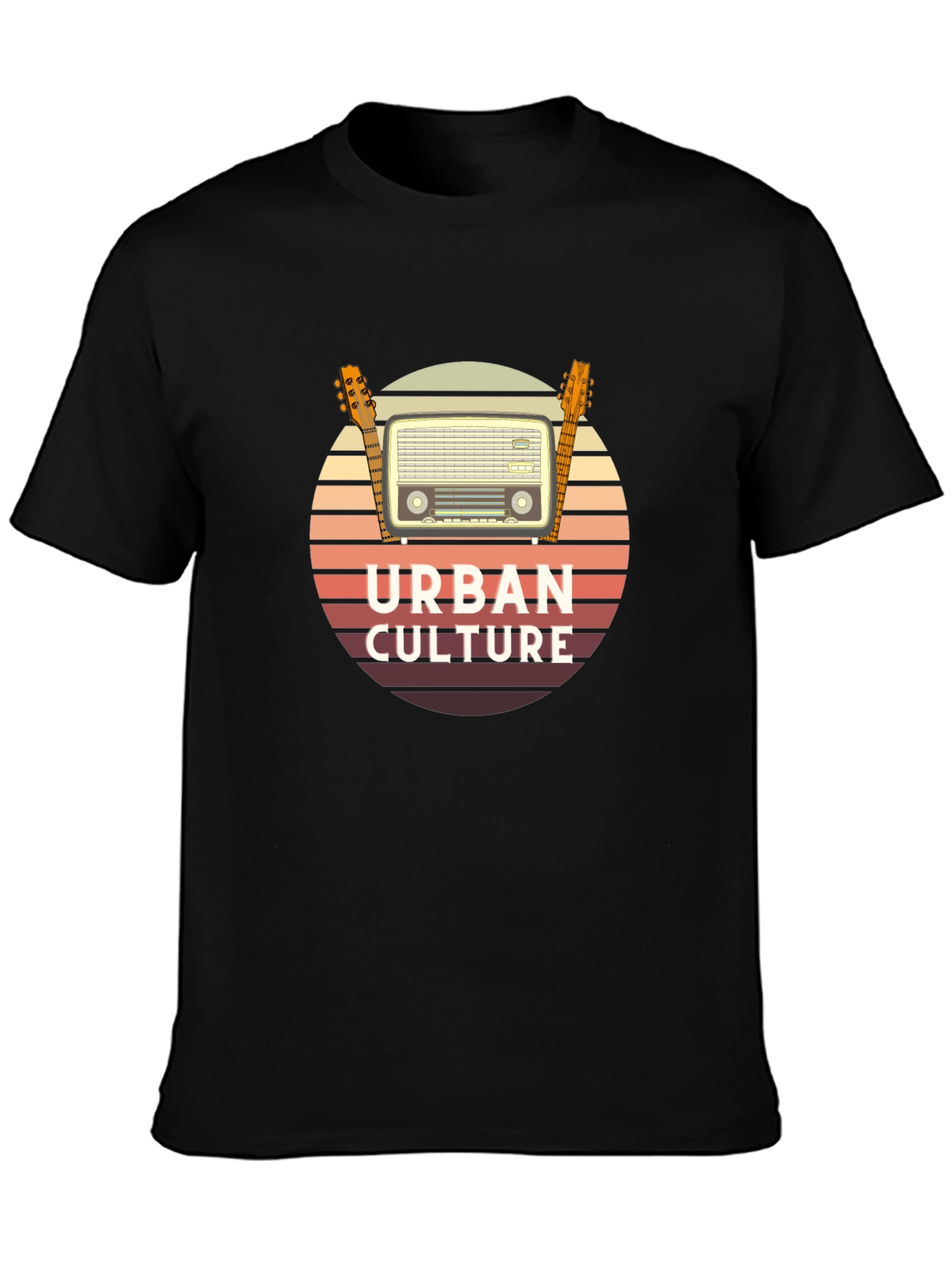 Black Urban Culture Retro Radio & Guitar T-Shirt view 3