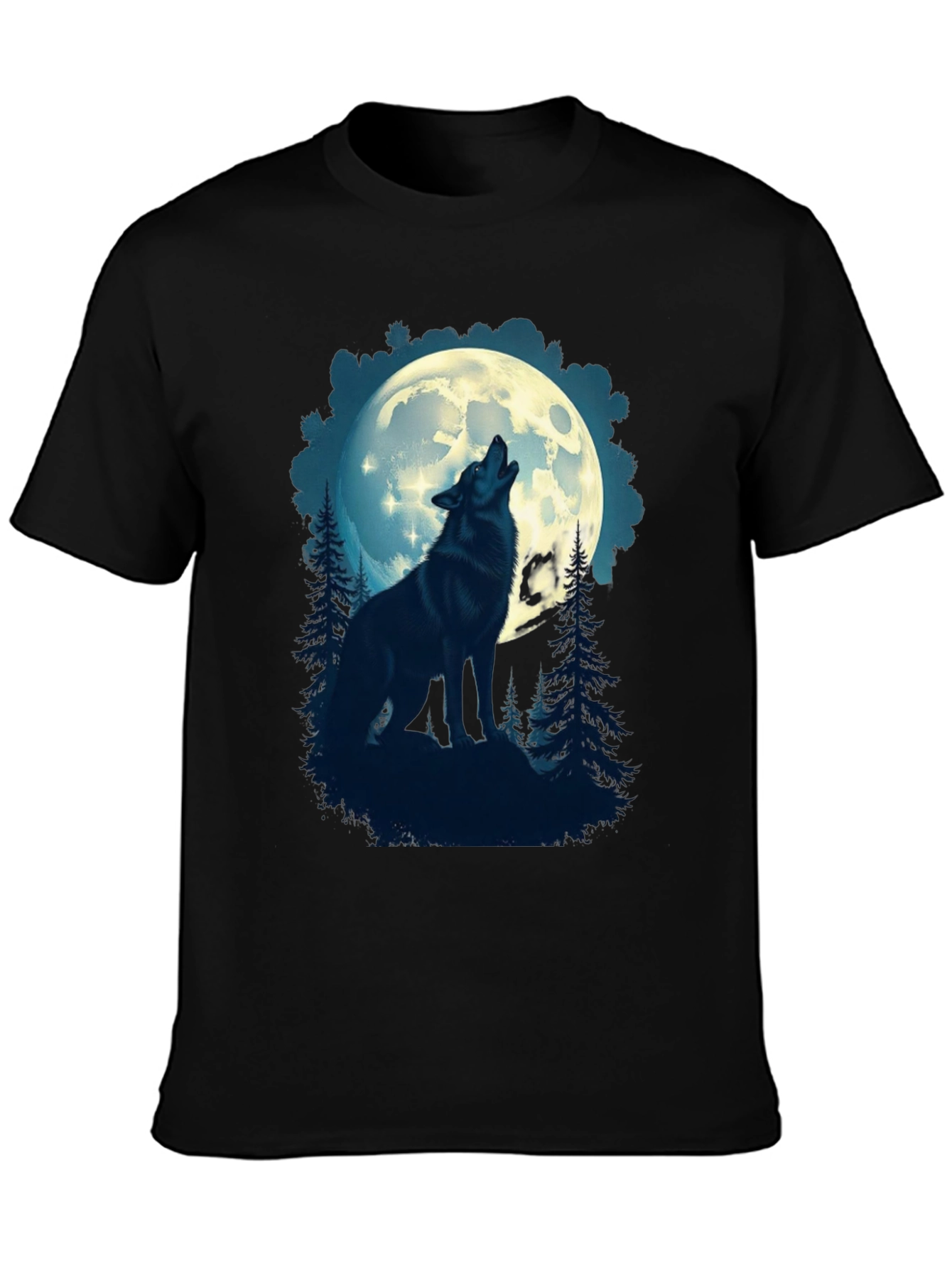 Black Wolf Howling at Moon Graphic T-Shirt view 3