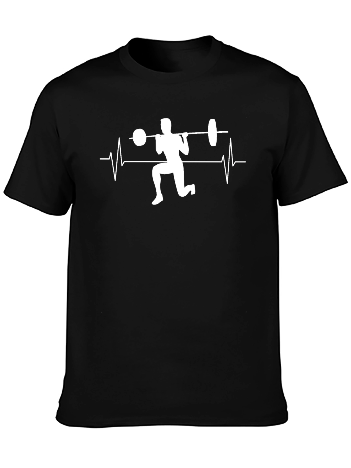 Black Fitness Heartbeat Barbell T-Shirt - Workout Motivation Tee view 3