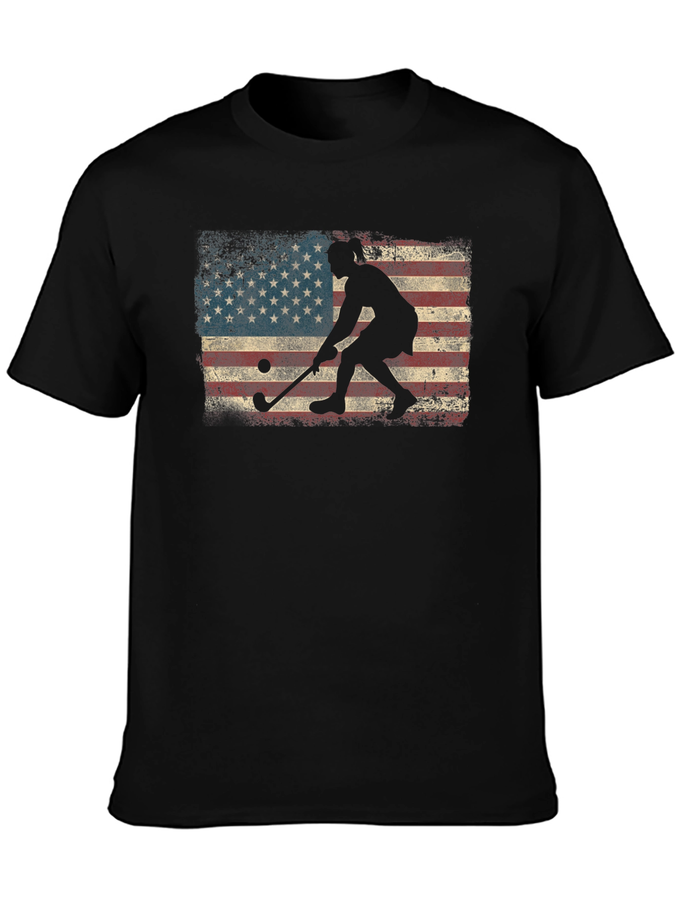 Black American Flag Field Hockey T-Shirt view 3