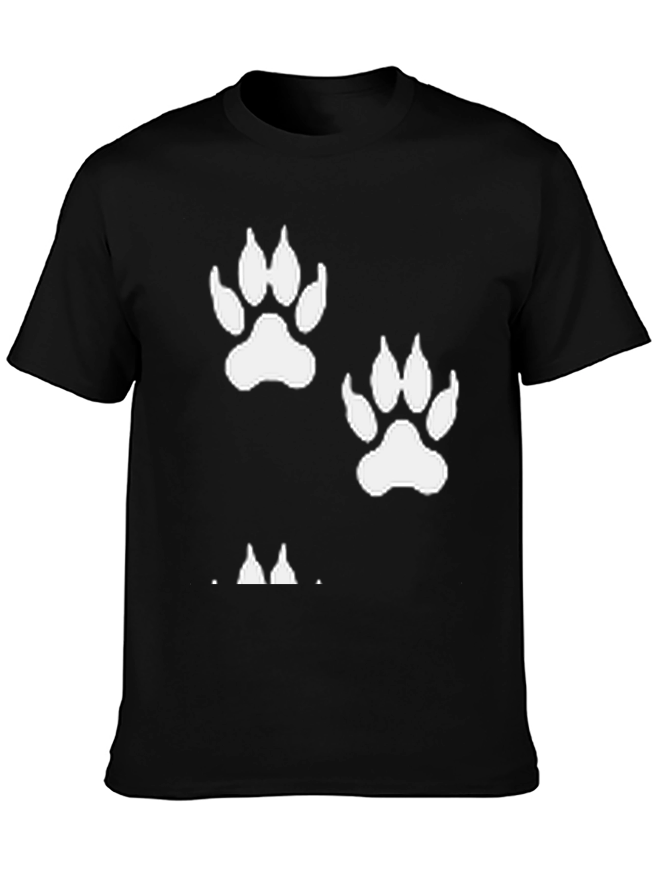 Black Black T-Shirt with White Paw Prints view 3
