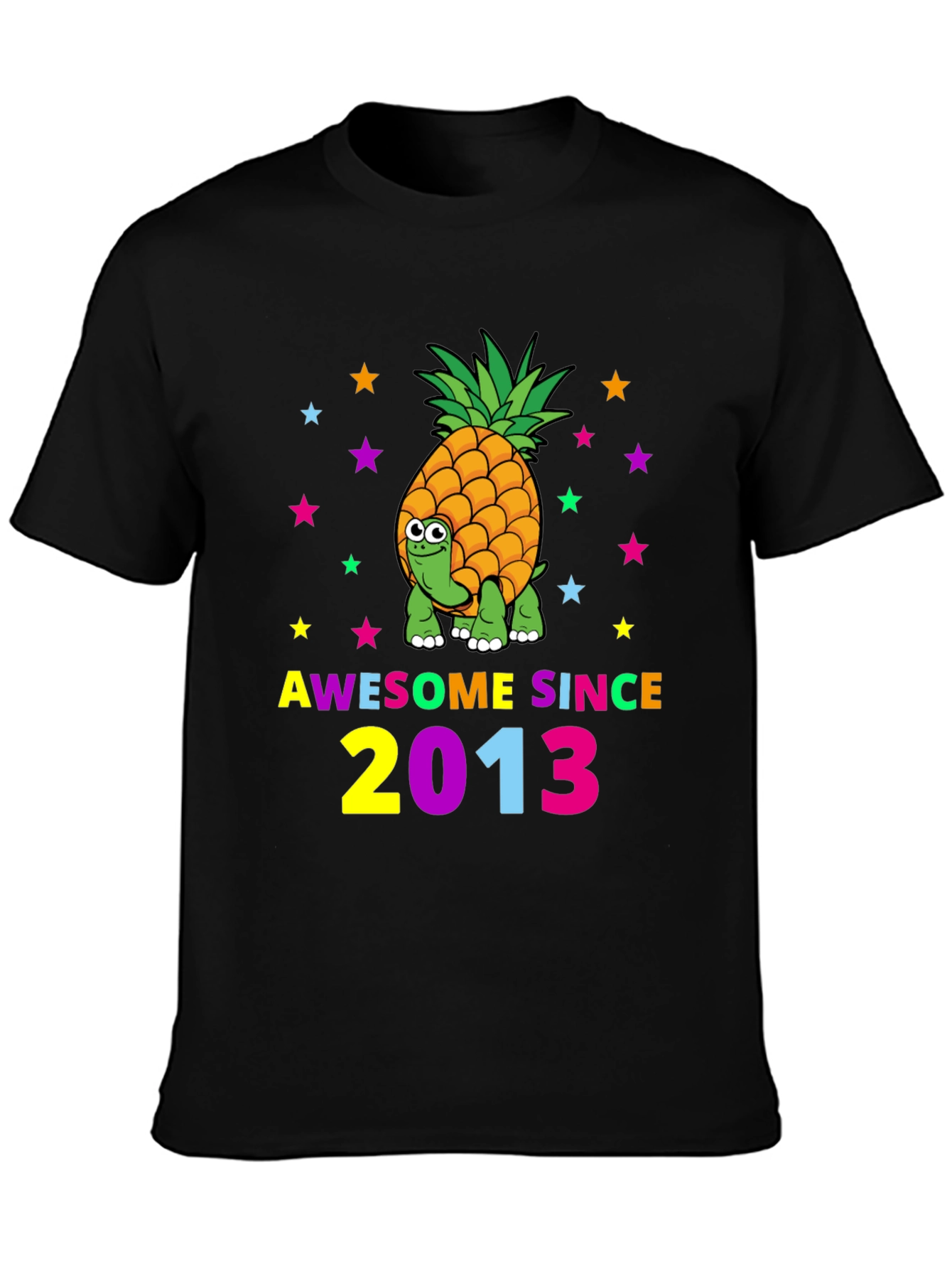 Black Awesome Since 2013 Pineapple Turtle Graphic T-Shirt view 3