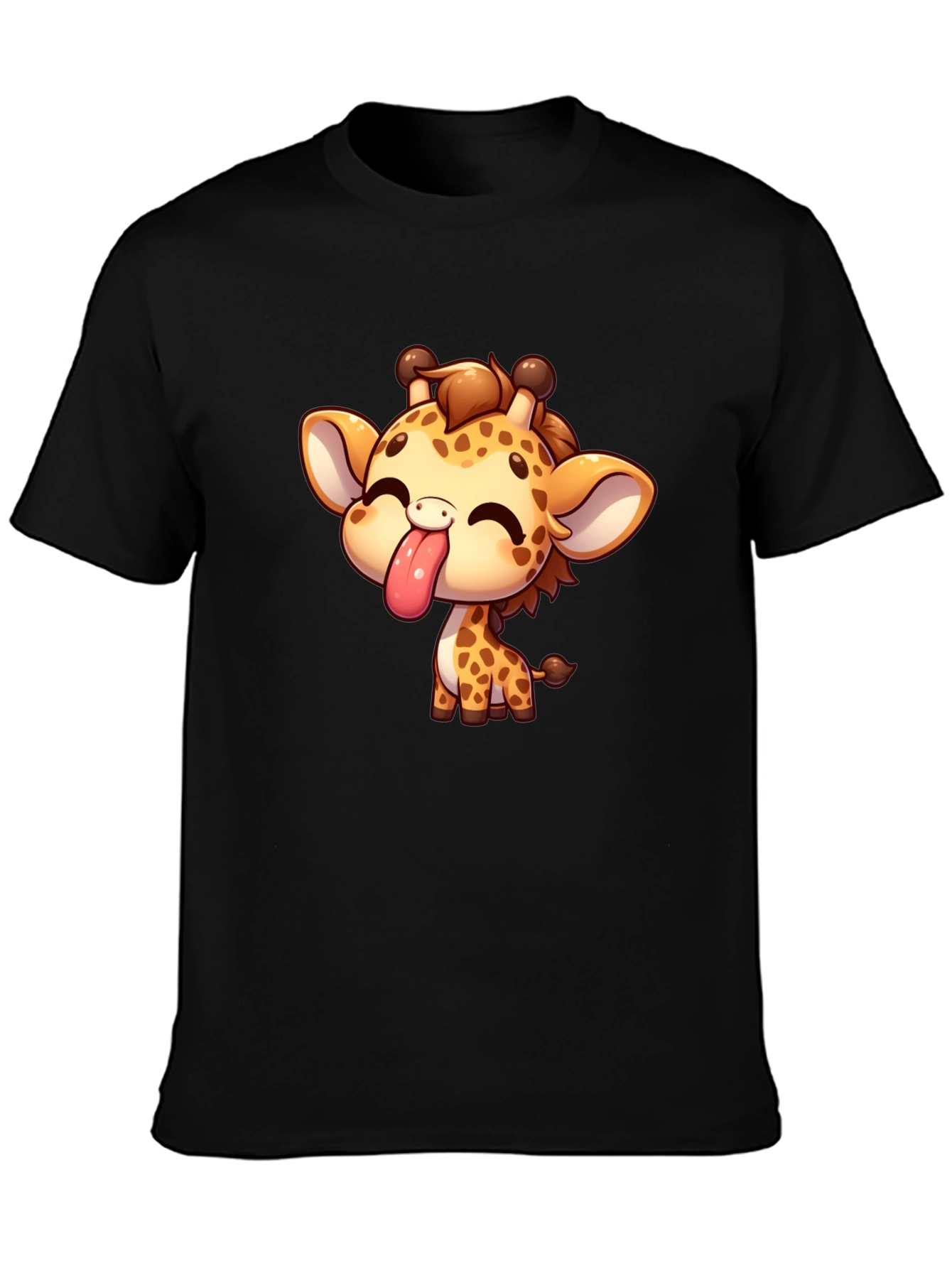 Black Cute Cartoon Giraffe Black T-Shirt view 3