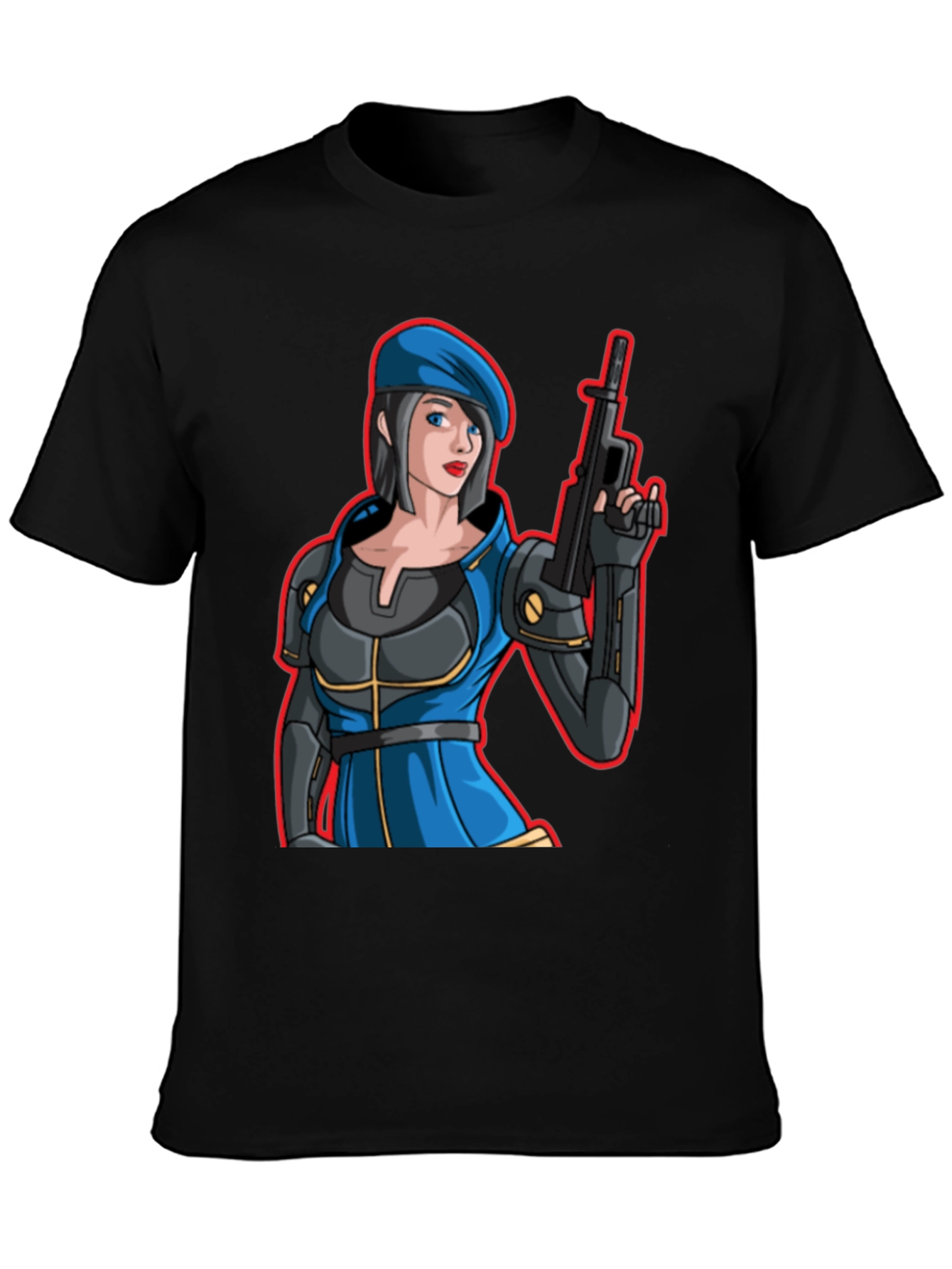 Black Cartoon Soldier Woman T-Shirt view 3