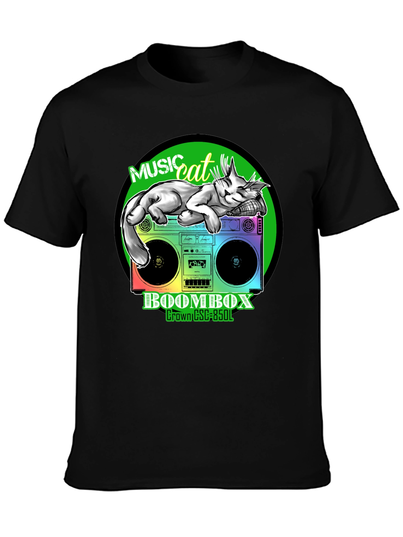 Black Music Cat Boombox Graphic Tee view 3