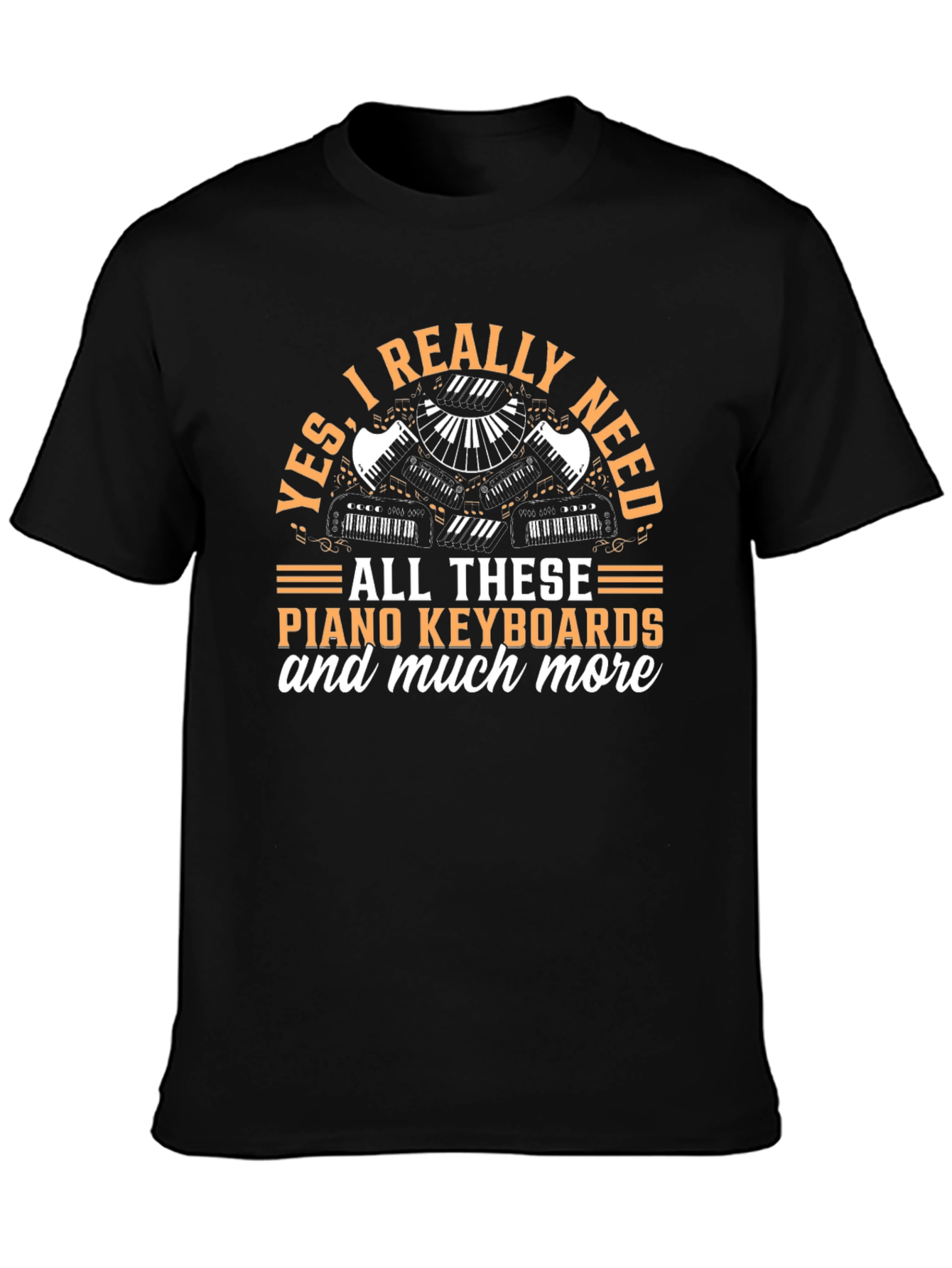 Black Funny Piano Keyboard T-Shirt view 3