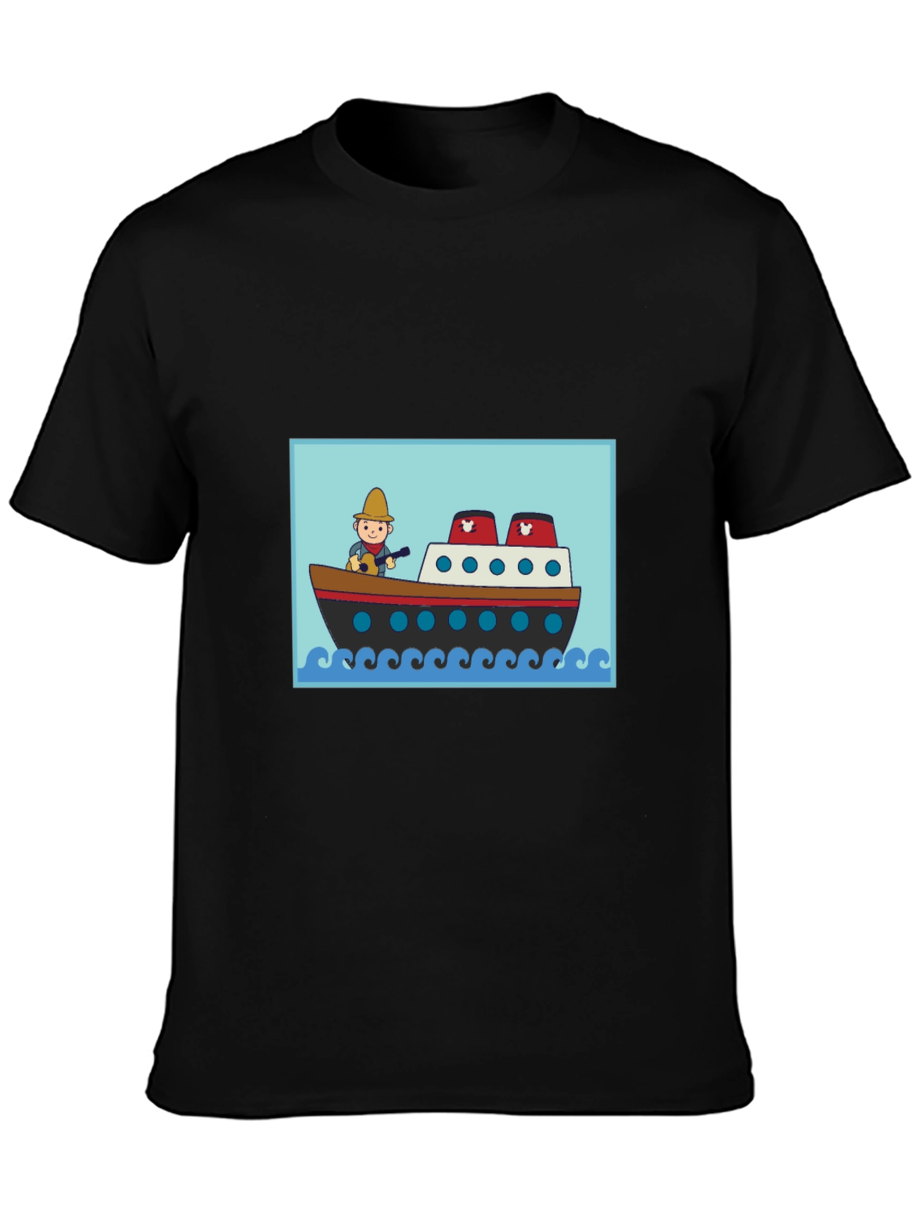 Black Cartoon Ship T-Shirt - Novelty Graphic Tee view 3