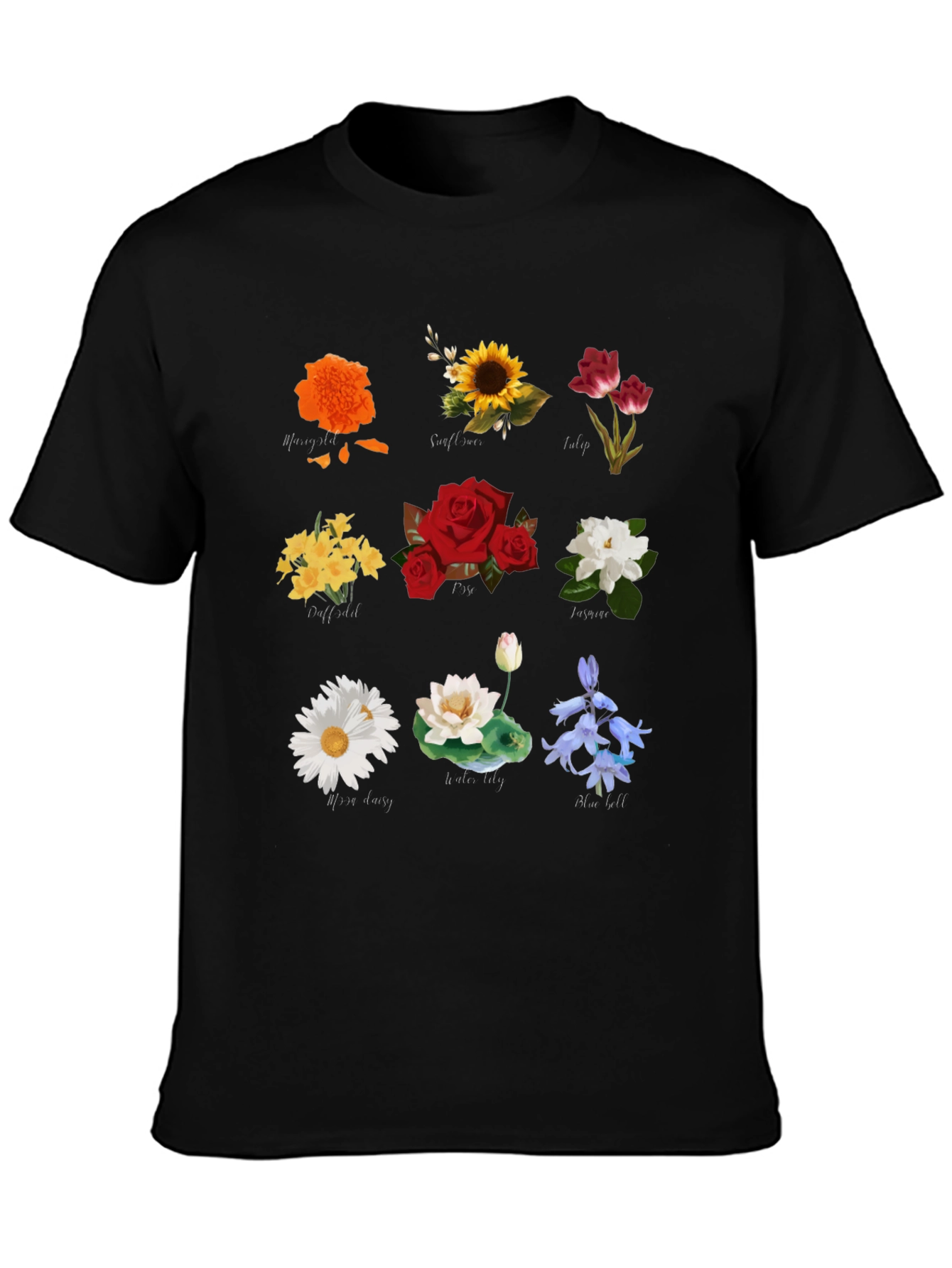 Black Floral T-Shirt with Assorted Flower Prints view 3