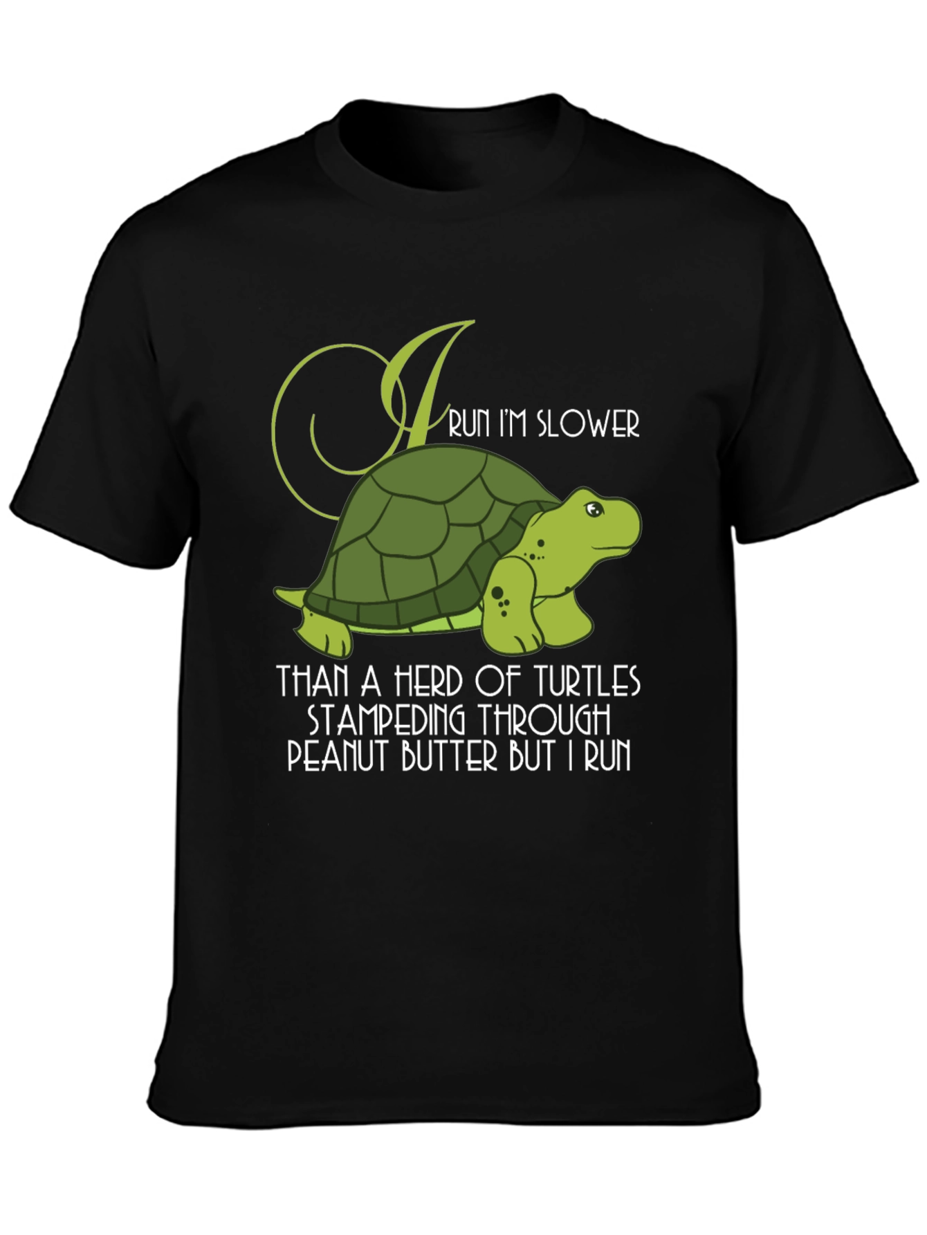 Black Funny Turtle Run Slower T-Shirt - Novelty Graphic Tee view 3