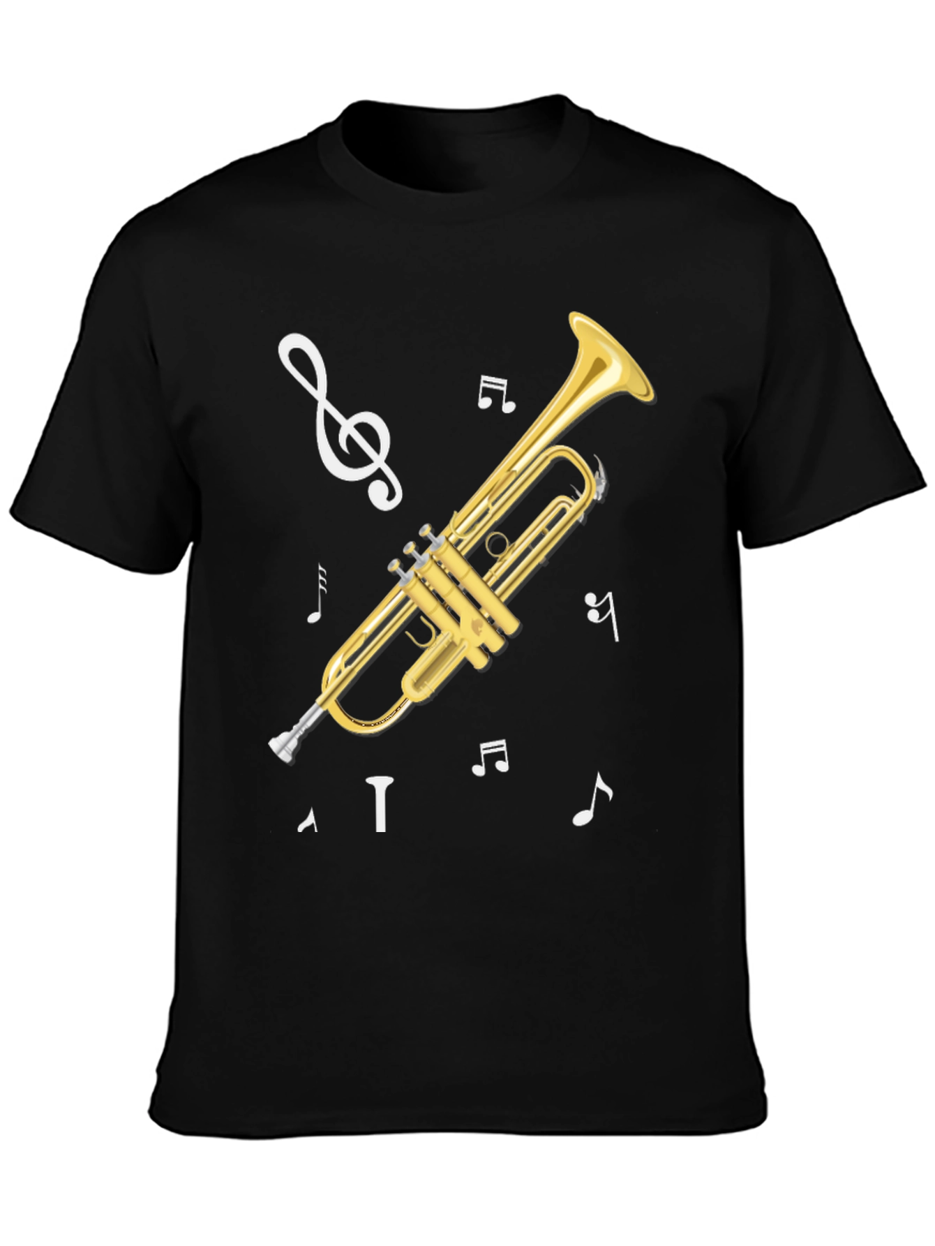 Black Trumpet Musical Notes Graphic T-Shirt view 3