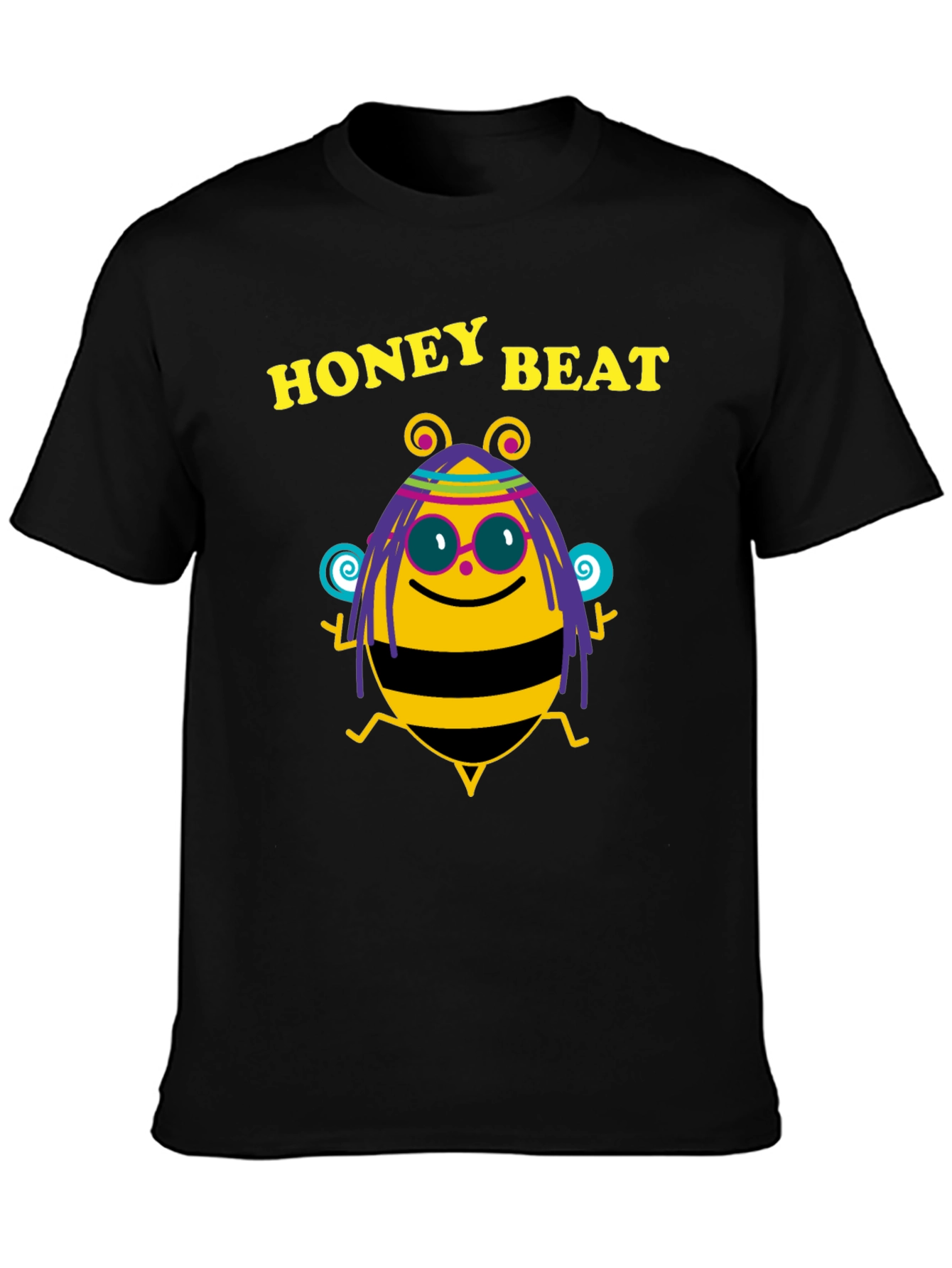Black Honey Beat Bee Graphic Black T-Shirt view 3