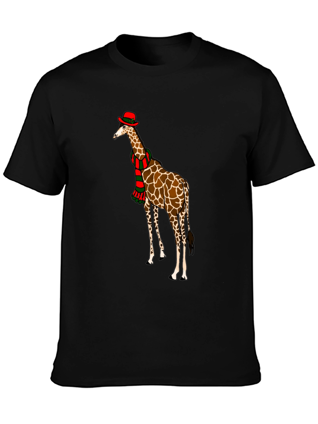 Black Giraffe Christmas T-Shirt, Holiday Apparel view 3