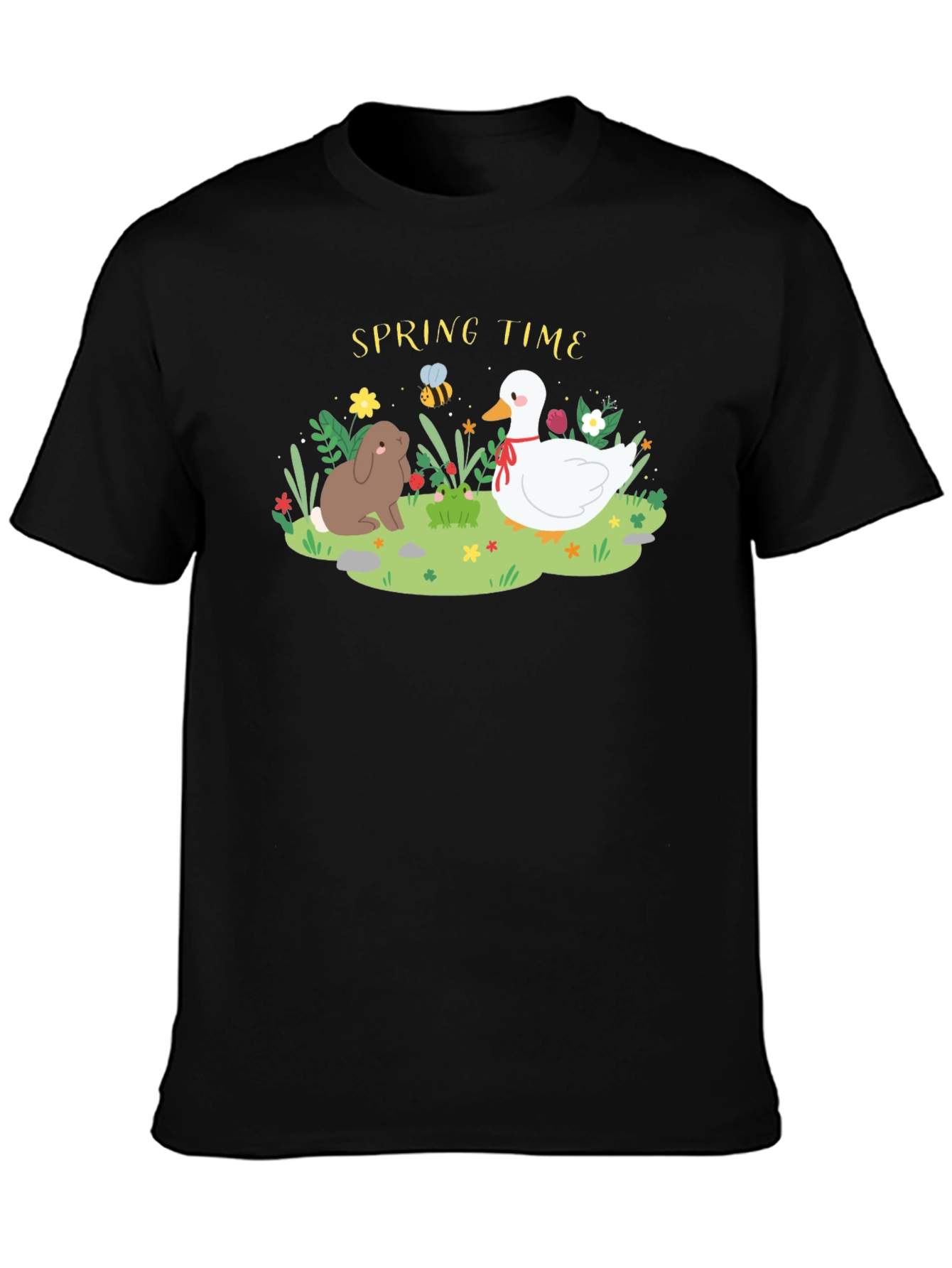 Black Spring Time Rabbit & Duck Graphic Tee view 3