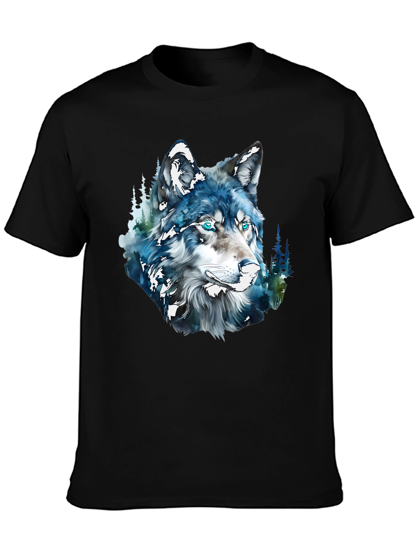 Black Wolf Graphic Print Black T-Shirt view 3