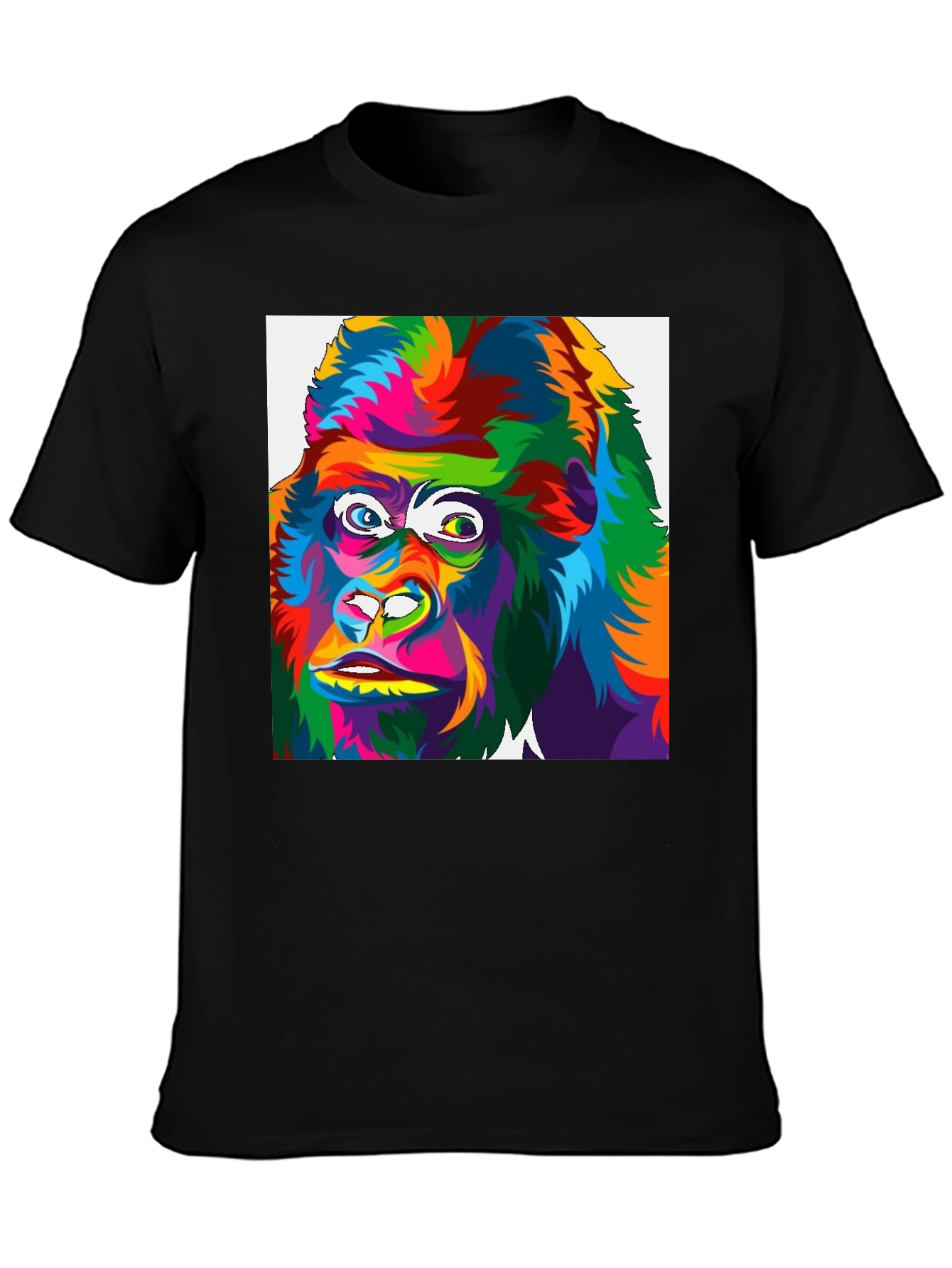 Black Colorful Gorilla Graphic Print Black T-Shirt view 3