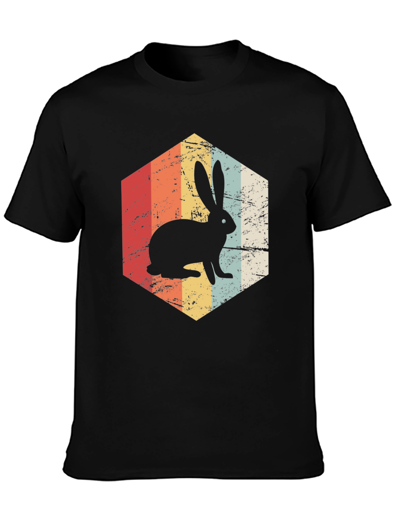 Black Retro Rabbit Graphic Tee - Vintage Style Shirt view 3