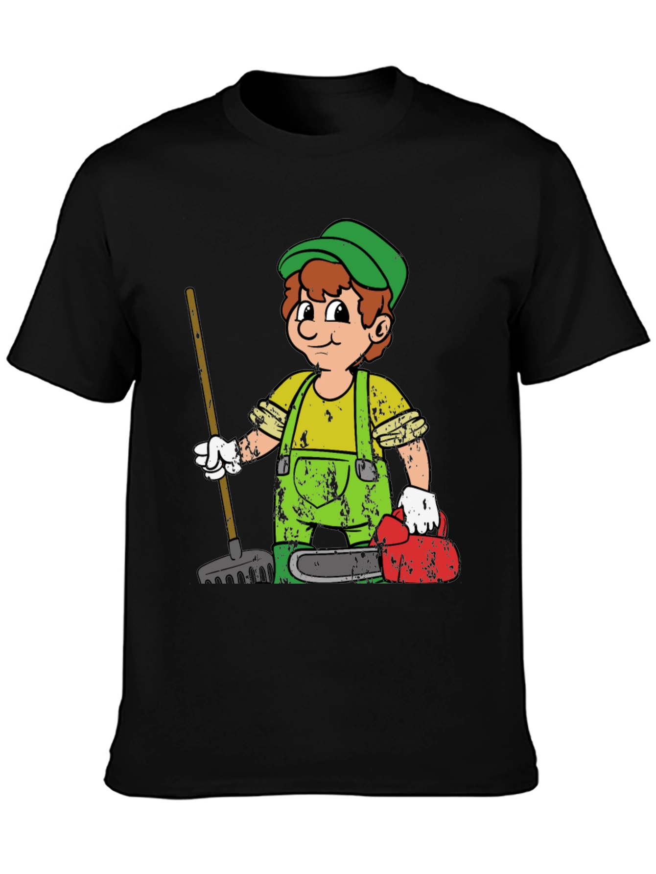Black Cartoon Gardener Black T-Shirt view 3