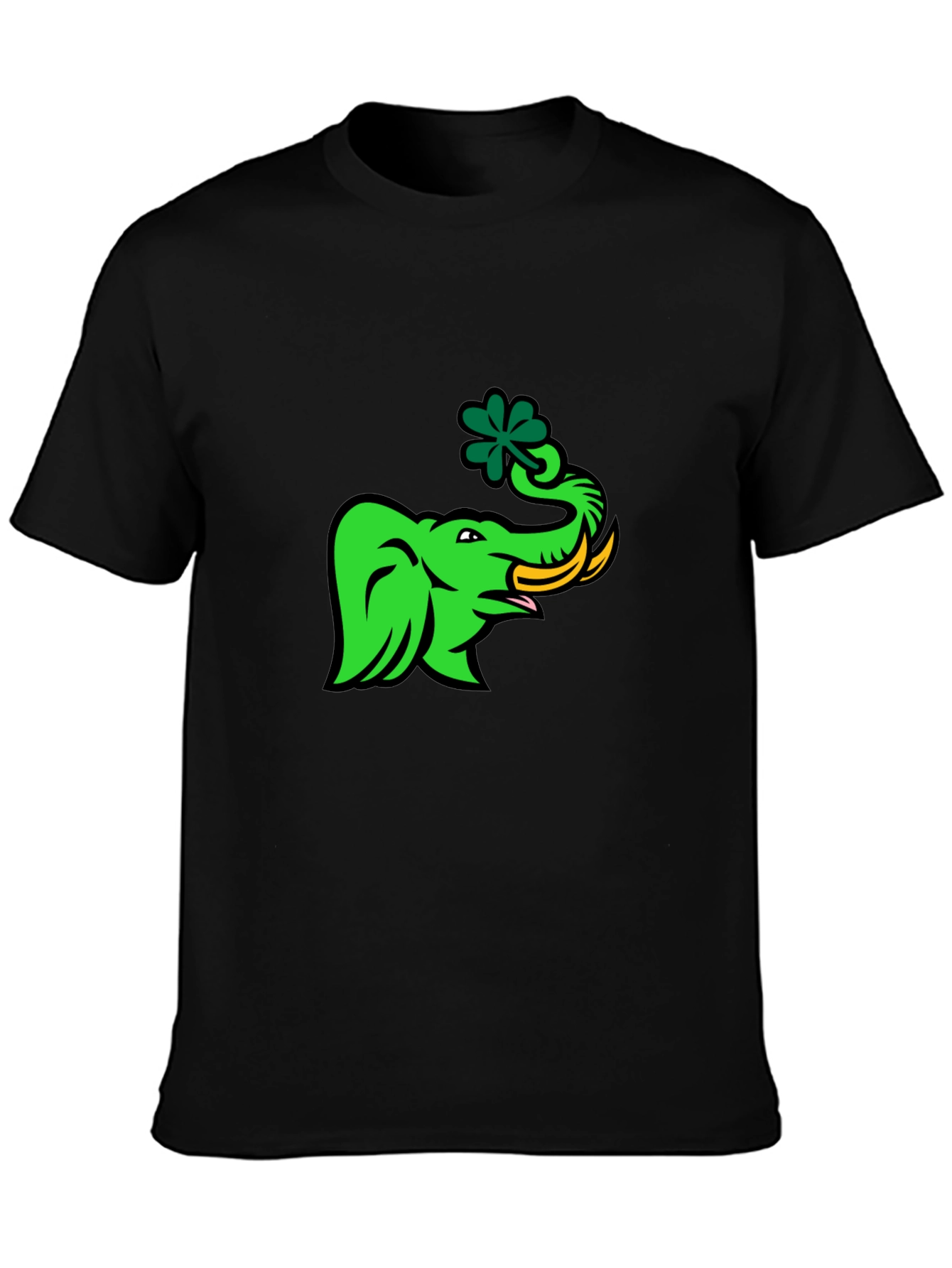 Black Green Elephant with Shamrock Graphic T-Shirt view 3