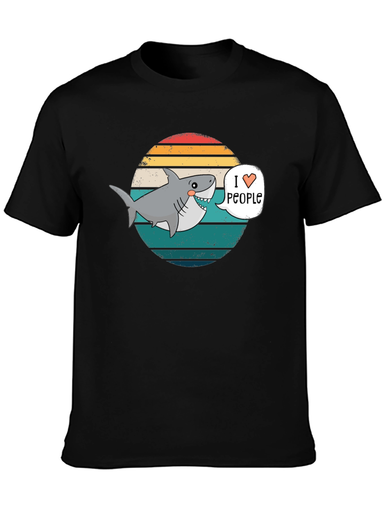 Black I Heart People Shark T-Shirt - Funny Graphic Tee view 3