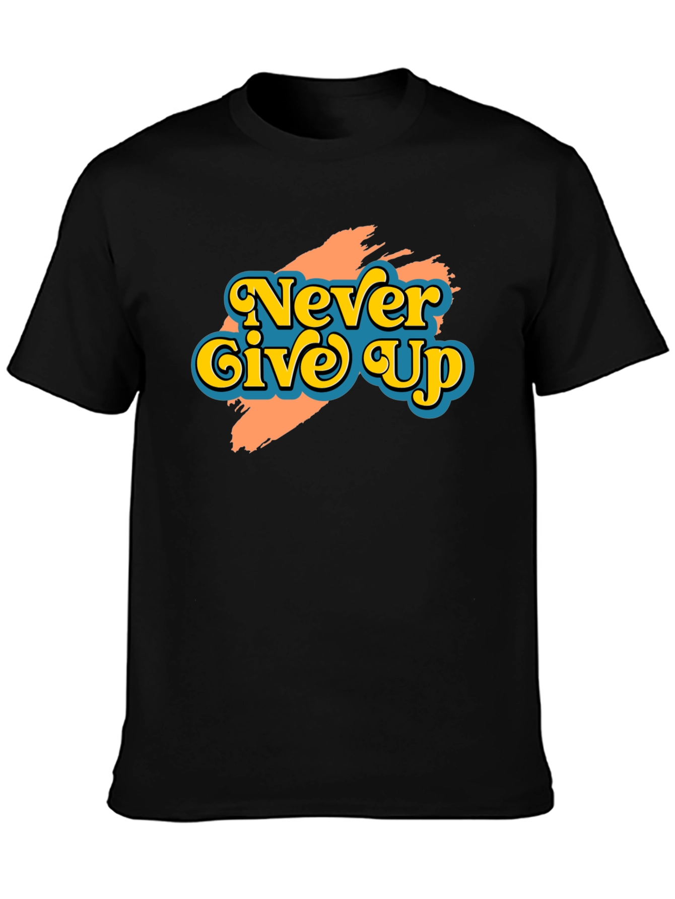 Black Never Give Up Retro Graphic T-Shirt view 3