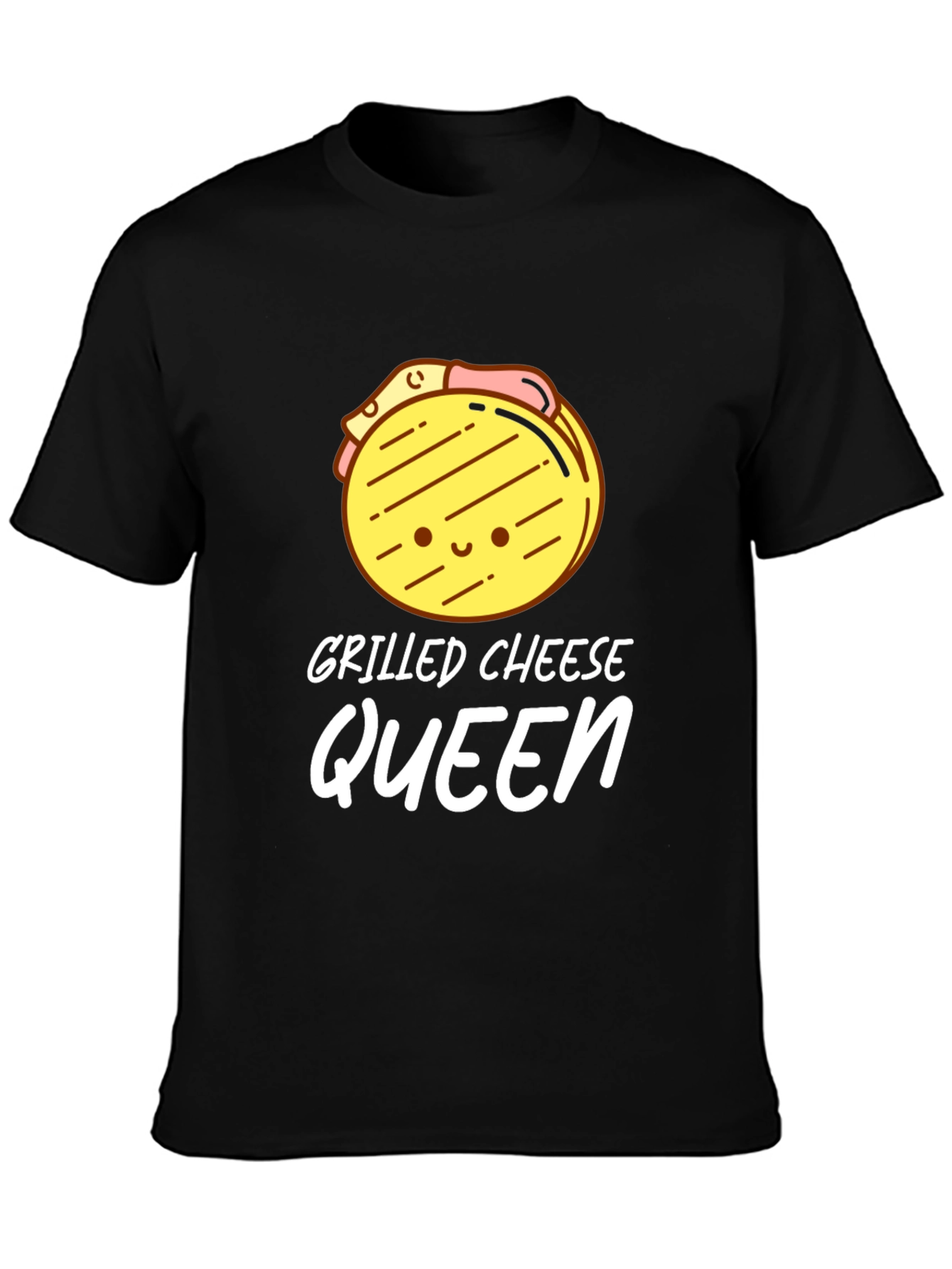 Black Grilled Cheese Queen T-Shirt - Black, Cute Cartoon Design view 3