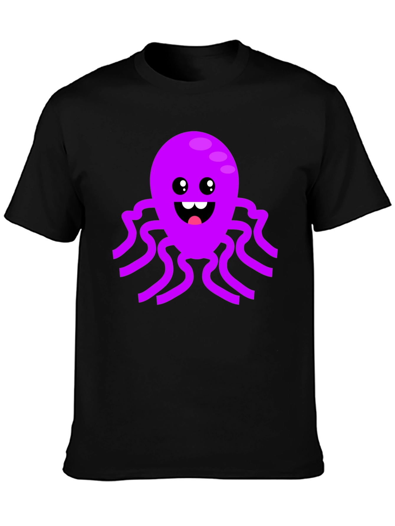 Black Cute Octopus Graphic Tee - Black Cotton T-Shirt view 3