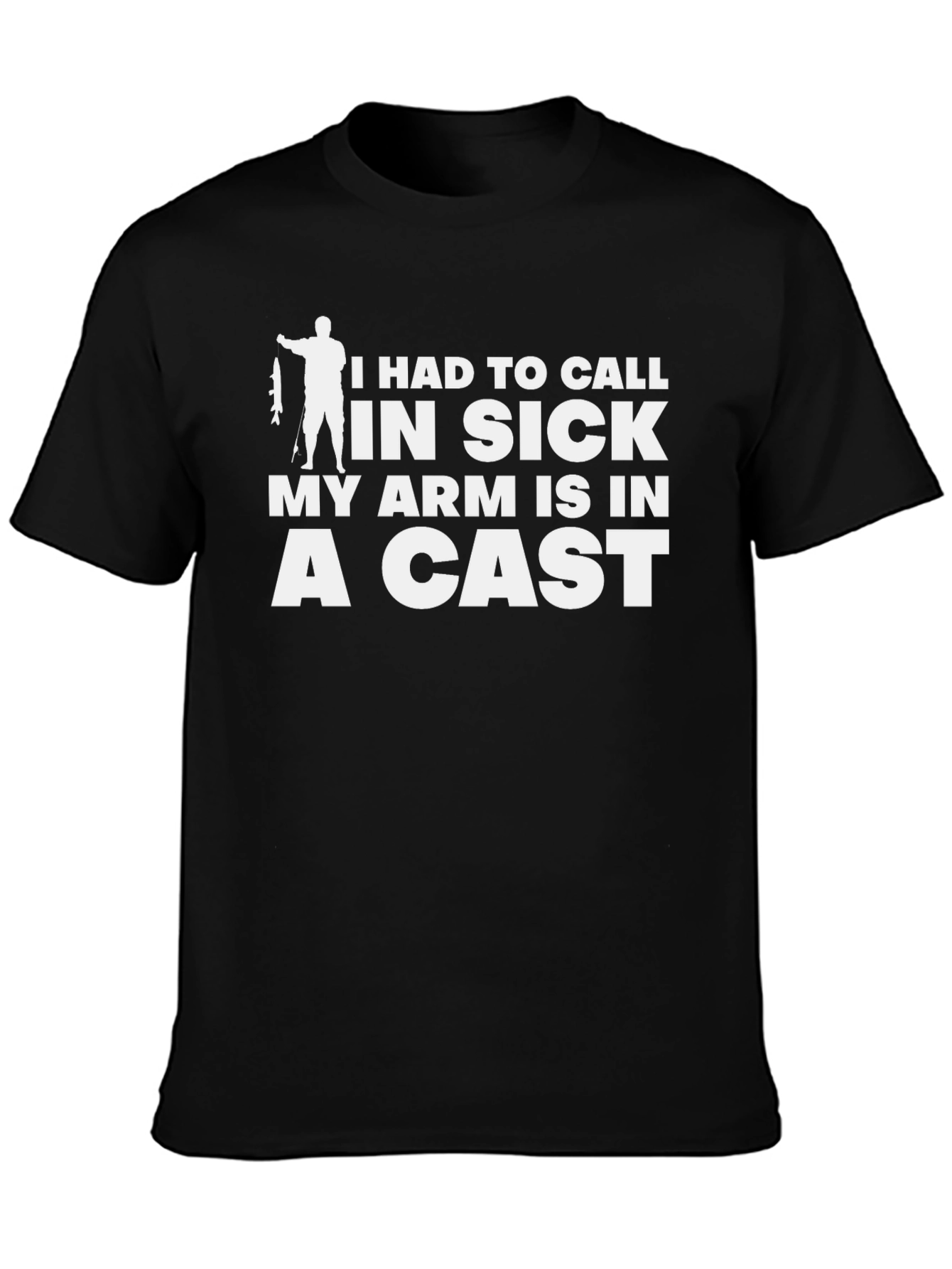 Black Funny Fishing Excuse T-Shirt - "Arm in a Cast" view 3
