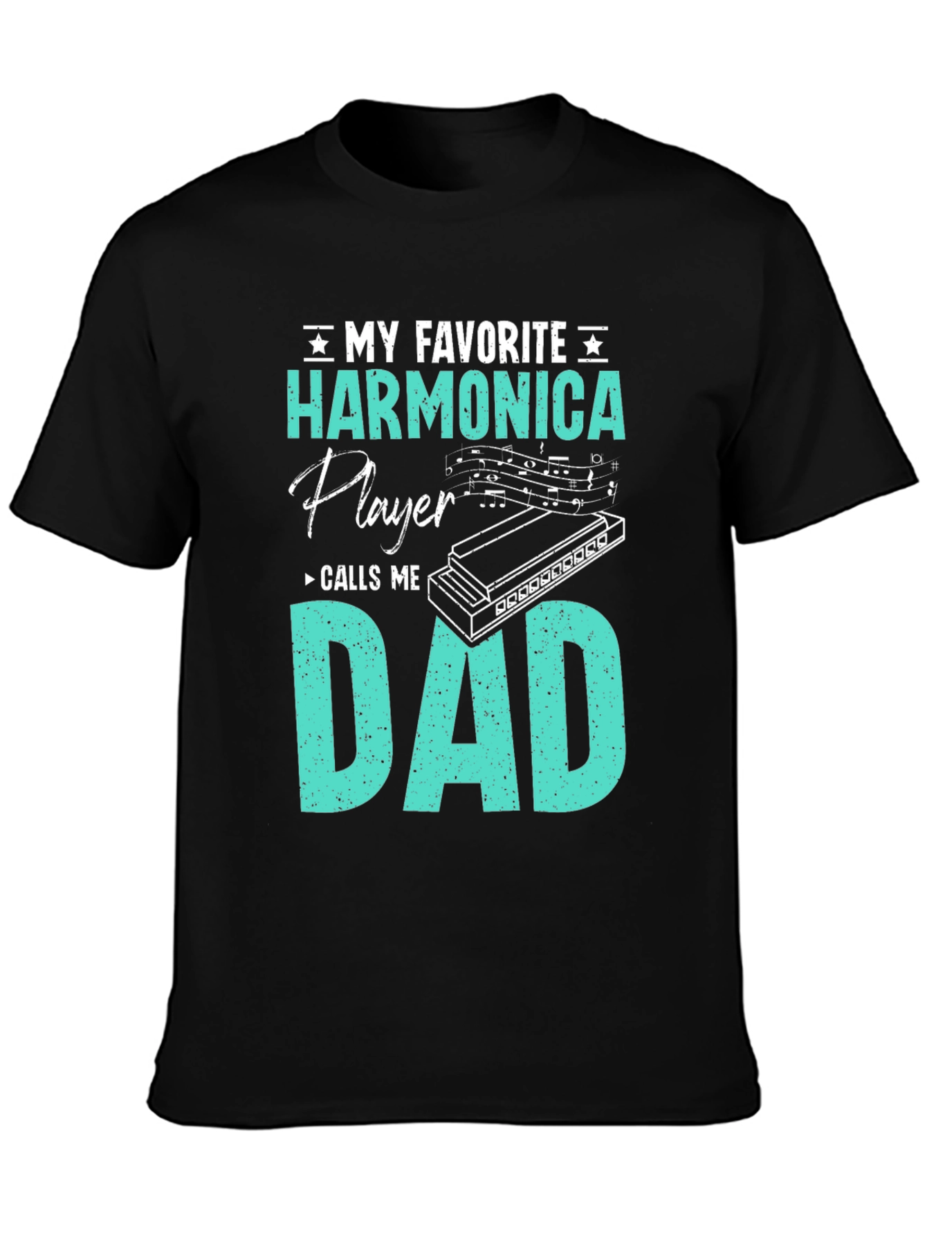 Black Harmonica Player Dad T-Shirt - Musician Father's Day Gift view 3